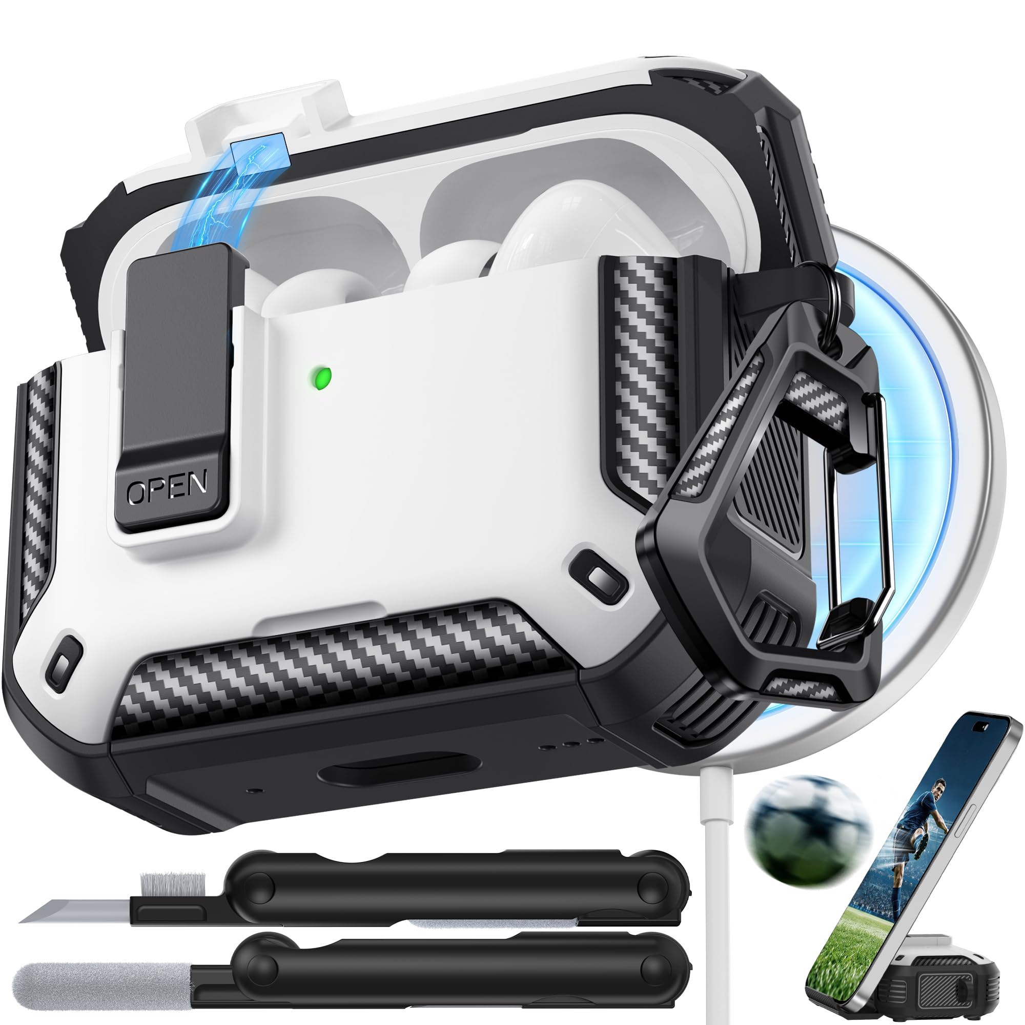 for AirPods Pro 3 Case (2025 New) with Secure Lock &amp; Phone Stand, Compatible with MagSafe, for Airpods Pro 3rd Generation Cover for Men Women, Includes Cleaner &amp; Keychain