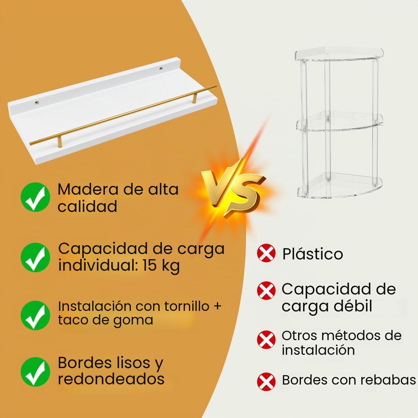 3PCS Estantes Flotantes de Madera 40x15cm, Baldas Flotantes Blancas para Pared, Estanterías de Madera para Pared, Estantes Colgantes dePared para Dormitorio, Cocina, Oficina o Sala de Estar