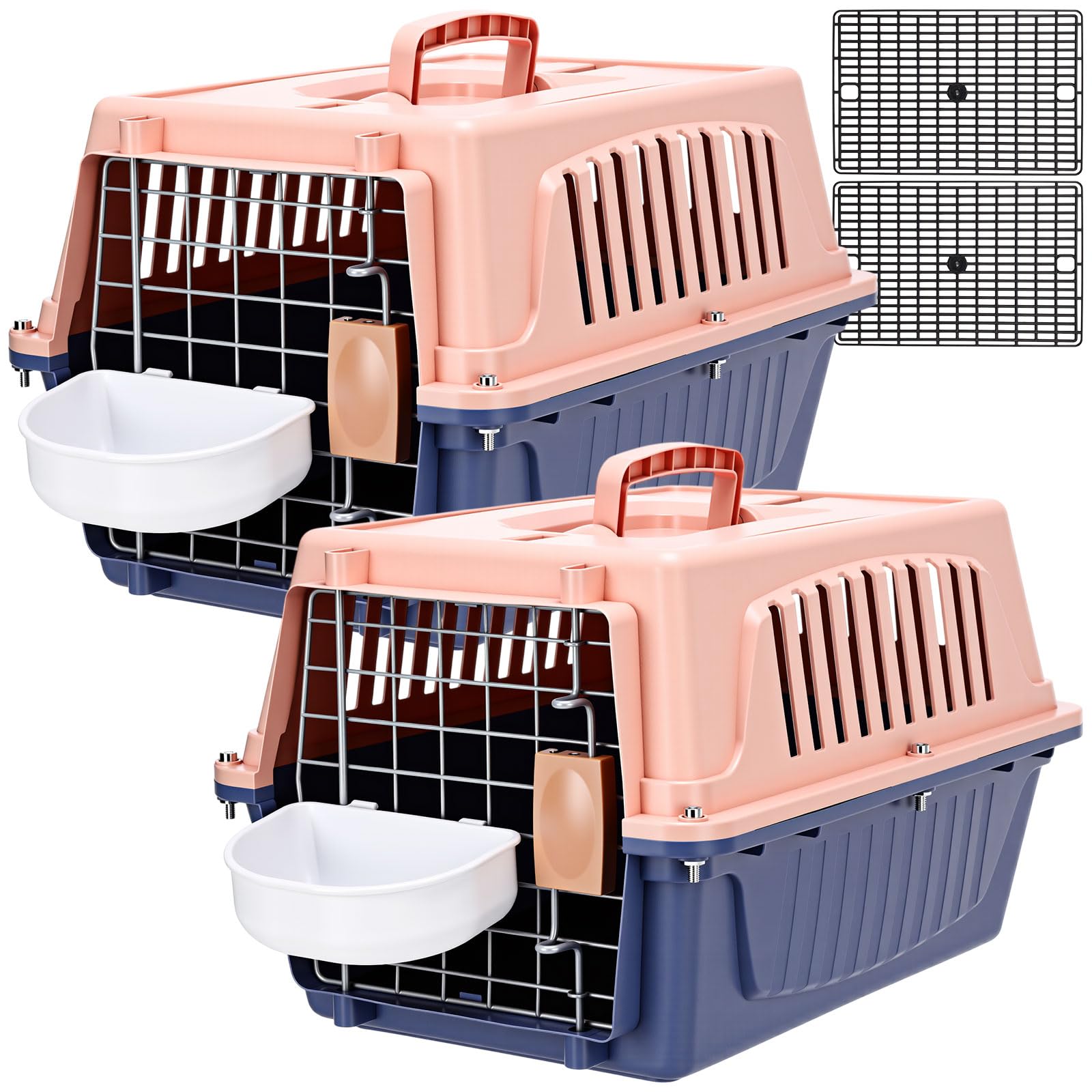 2 Set Pet Carrier for Small Dogs and Cat, Hard Shell Plastic Dog Crate with Bowl and Cooling Pad Fully Breathable Portable Kennel for Small Pet Travel Camp(Blue,18.9 x 12.6 x 11.8 Inch)