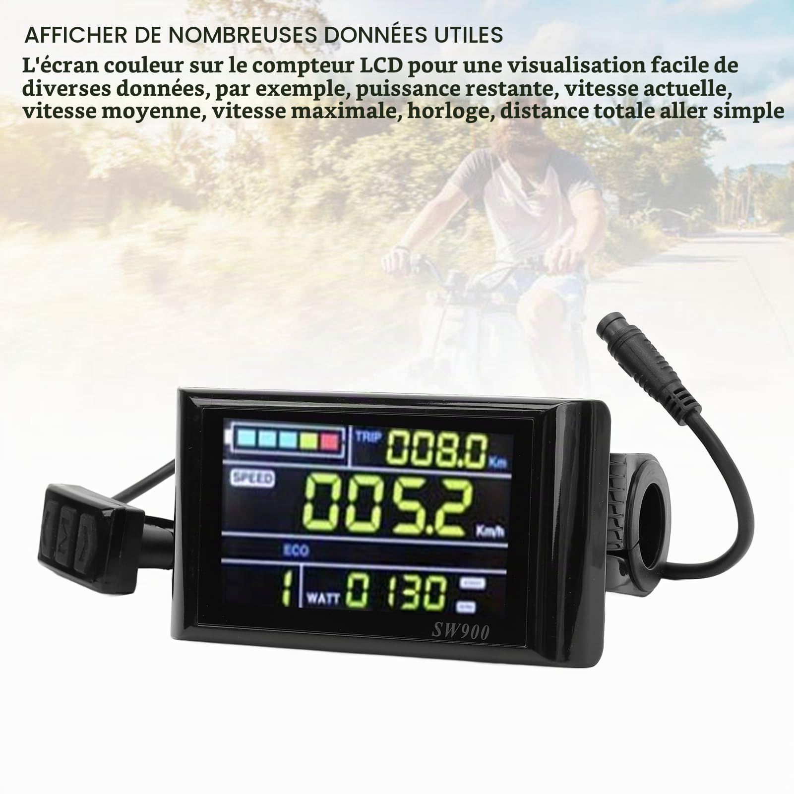 Yunir Affichage LCD à Vélo électrique, 24V 36V 48V 60V Panneau de Commande D'écran LCD à Vélo électrique, Compteur D'affichage LCD Scooter 6P Proof 6P, pour Les Vélos électriques de