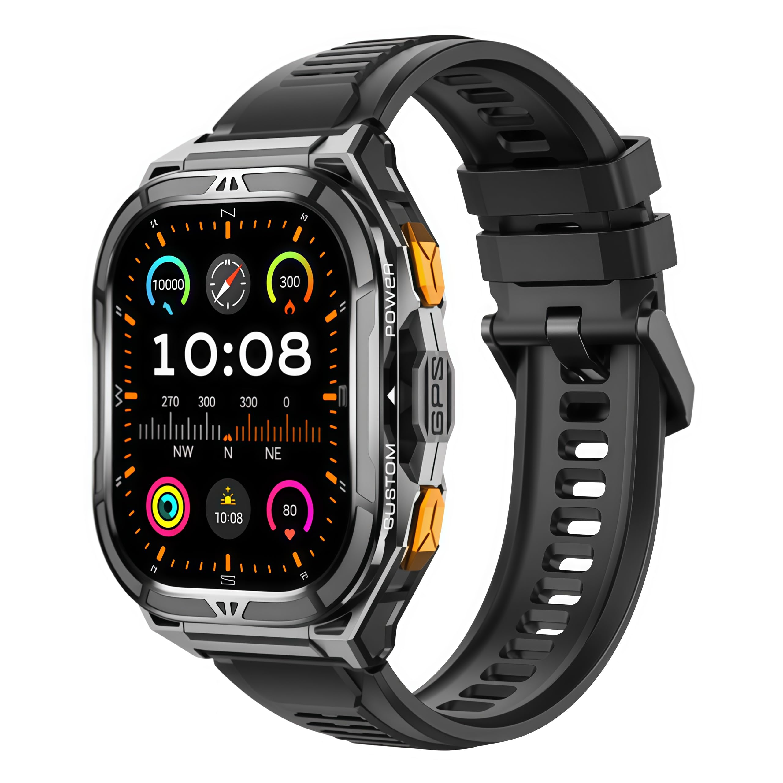 Thor 3.0 - Smartwatch Sportuhr Mit 1,96 Zoll AMOLED Display 5ATM Wasserdicht 100+ Trainingsmodi Herzfrequenzmessung Schlafanalyse SOS Funktion Für Männer Und Frauen (Schwarz)