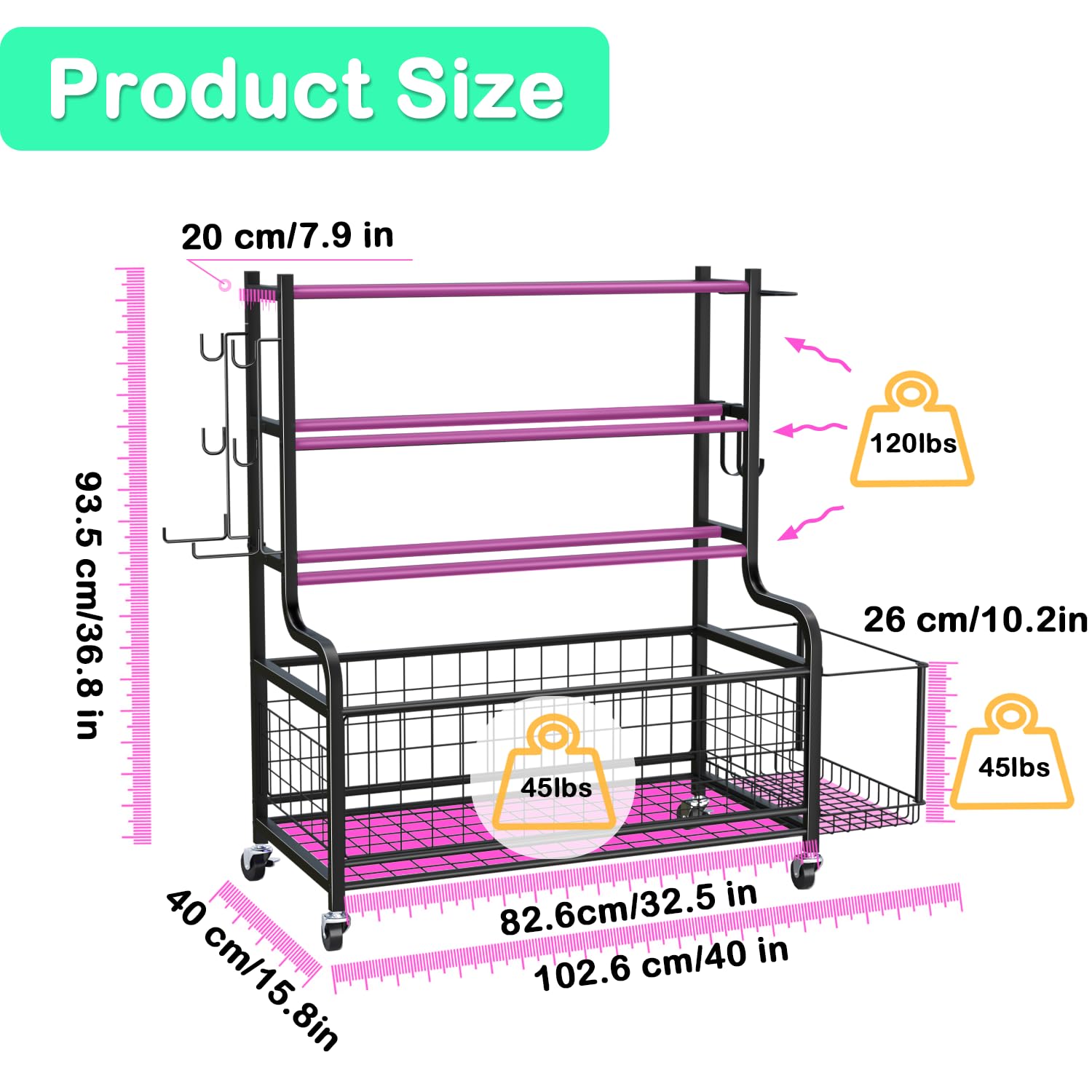 Dumbbell Rack - Weight Rack For Home Gym Storage Yoga Mat Weight Rack With Wheels And Hooks,Workout Equipment Storage Organizer For Yoga Equipments,For Dumbbell,Kettlebell,Yoga Block,Foam Roller