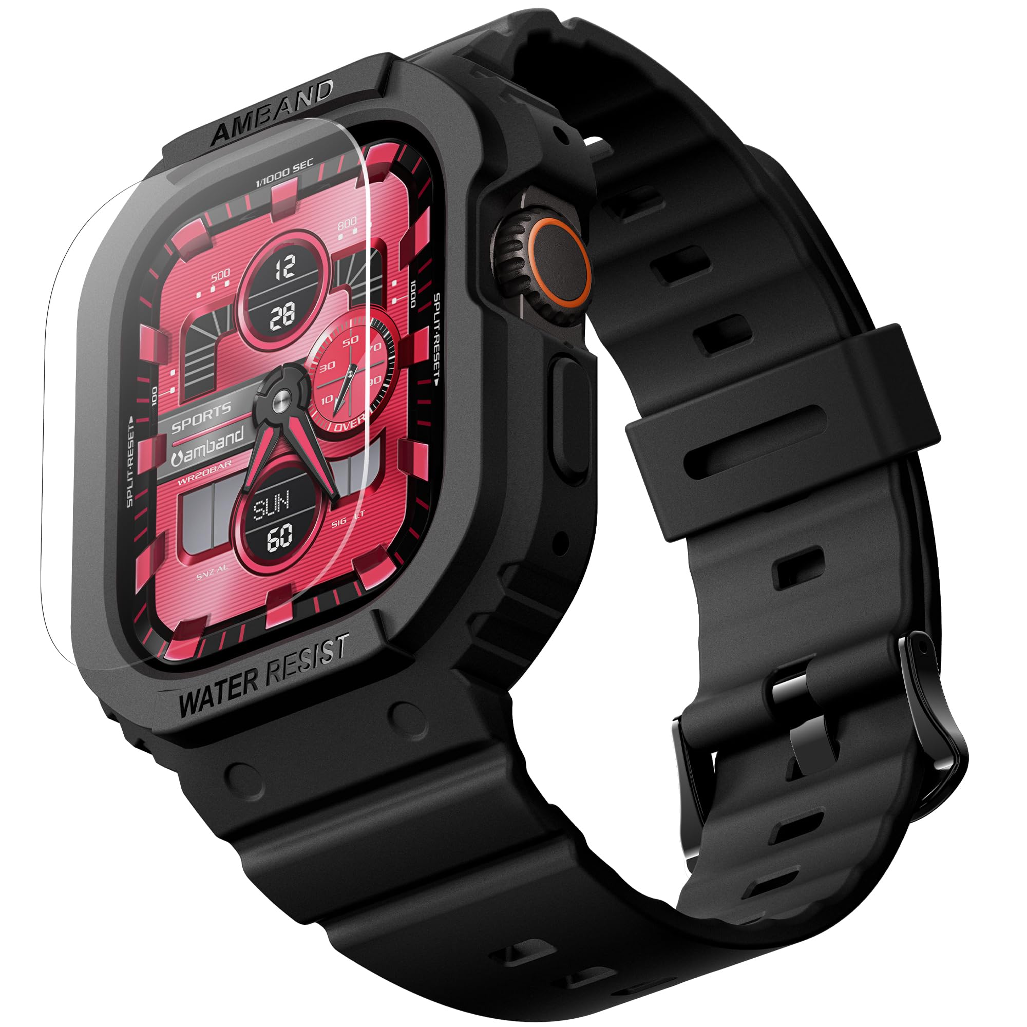 Photo 1 of amBand Rugged Band & Case Compatible with Apple Watch Ultra 4/ Ultra 3/ Ultra 2/ Ultra (49mm), Modern Protective Bumper with Screen Protector Kit, Stylish Yet Durable Strap for Men & Women, Black