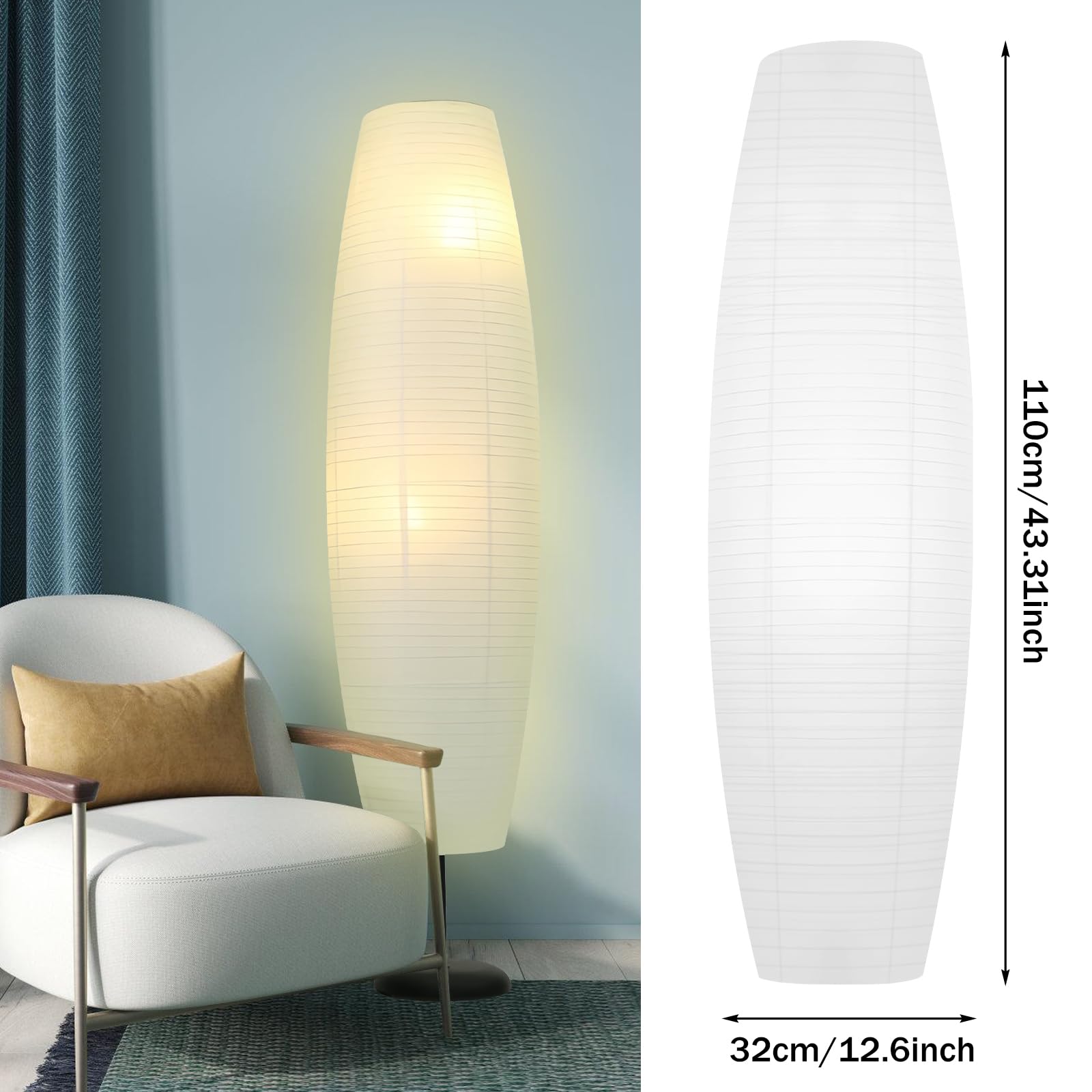 Paralume da terra da 110 cm in carta: lampade da terra in stile nordico, copertura per luce, paralume in carta, paralume da terra, sostitutivo per soggiorno, camera da letto