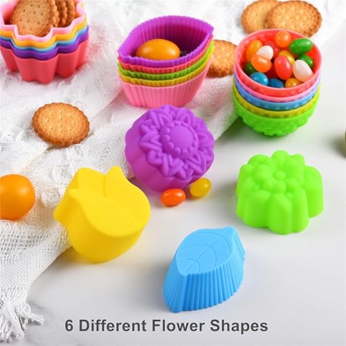 Miniatura 4 de 36 forros de silicona para cupcakes, tazas para hornear con múltiples formas de flores, moldes de silicona reutilizables de tamaño mini de 2 pulgadas