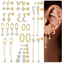 TAMHOO 20 Pairs Flat Back Earrings for Women and Teen Girls- Gold Plated Screwback Earring with Diverse Designs, Perfect for Multiple Piercings and Everyday Wear