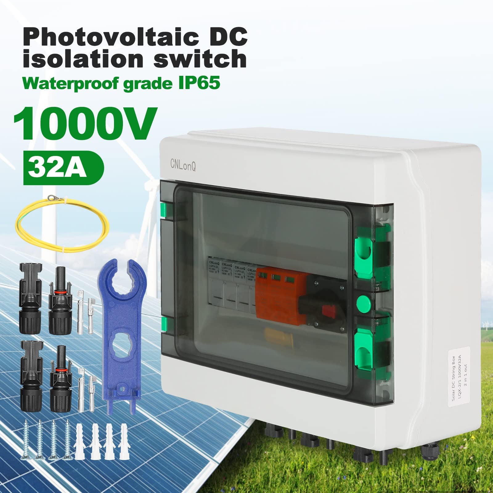 DEWIN Scatola Combinatrice Fotovoltaica 1000V DC 32A 2 String Scatola Combinata Solare Scatola di Distribuzione in Plastica Impermeabile IP65 Esterna 2 in 1 su 2 Stringhe