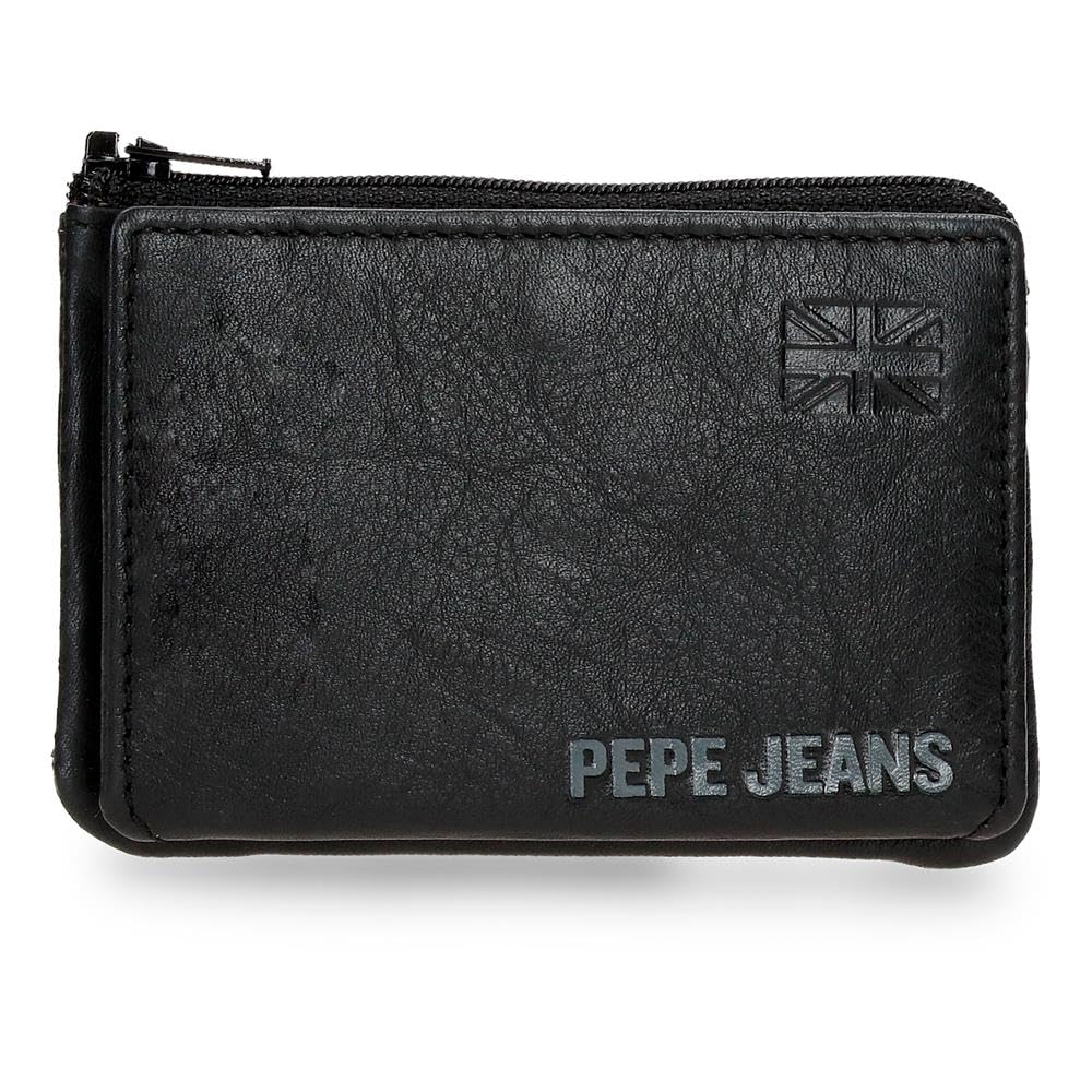 Pepe Jeans Cortland Monedero con Tarjetero Negro 11x7x1,​5 cms Piel by Joumma Bags