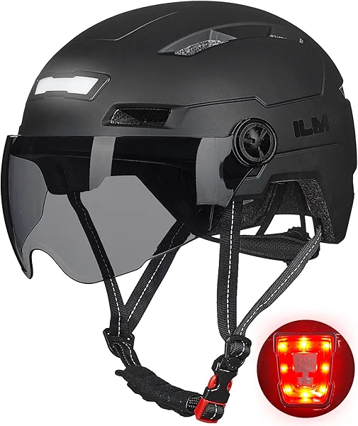 ILM Adult Bike Helmet with USB Rechargeable LED Front and Back Light Mountain&Road Bicycle Helmets for Men Women Removable Goggle Cycling Helmet E3-10L(Matte Black, Large/X-Large)