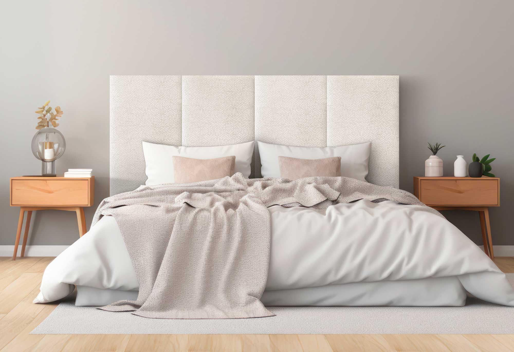 DHOME Cabecero Tapizado en Tejido Luxury Antimanchas Diseño Modular Vertical Autoadhesivo Cabezal Cama Dormitorio Acolchado (Ethnic White, 110cm, Altura 80cm, x3)