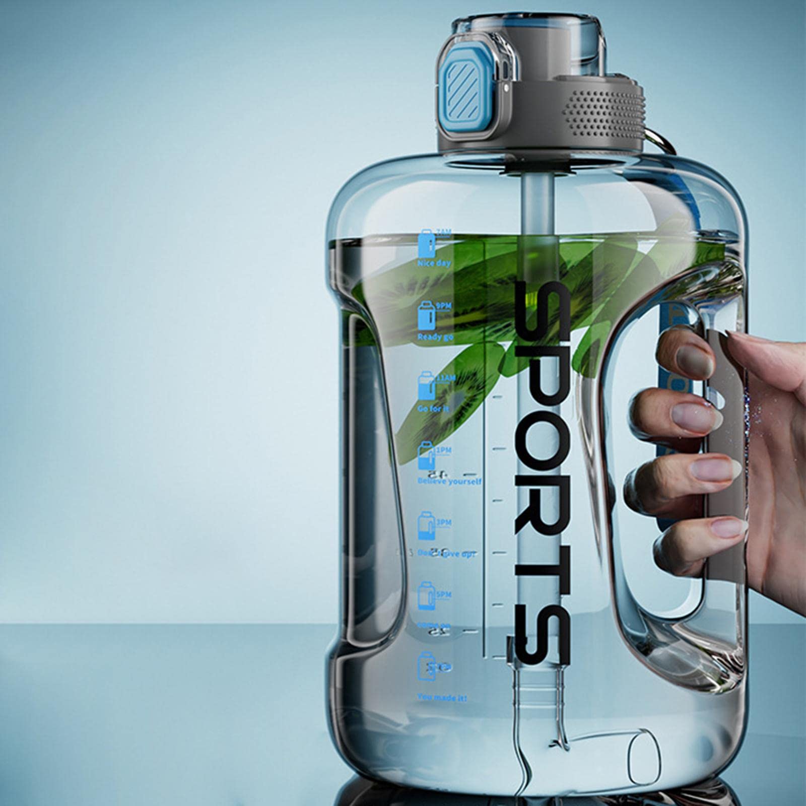 Wasserflasche mit Strohhalm, Großem Fassungsvermögen, Tragegurt, Auslaufsicher, mit Tragegriff – Ideal Zum Radfahren, Laufen Und Wandern, klar 2500ml