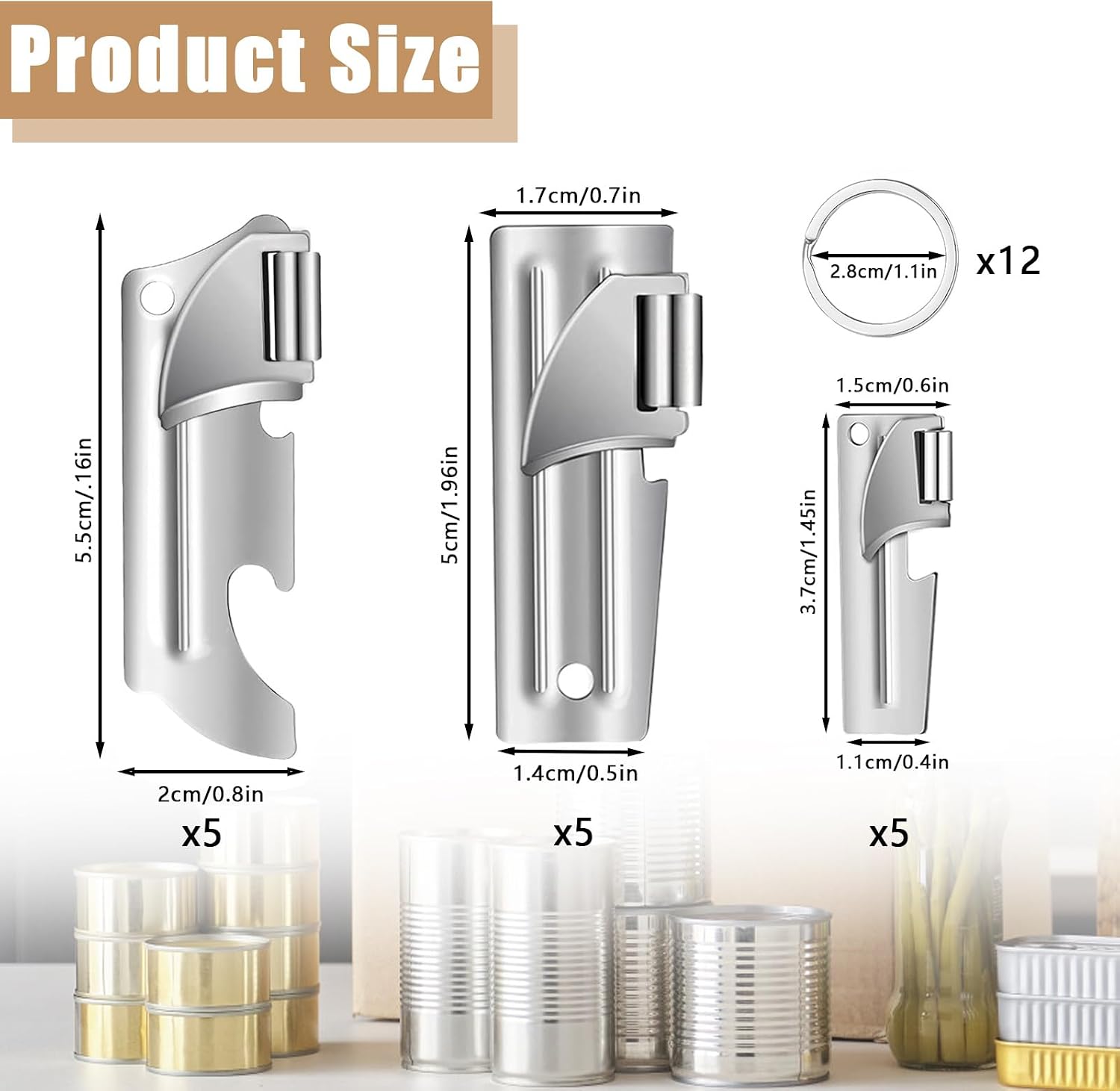 12 Pieces Military Style Can Openers, Camping Can Openers with Key Rings, P-38, P-51 and P-57 Stainless Steel, Portable Can Opener for Traveling, Camping (3 Style) image 2
