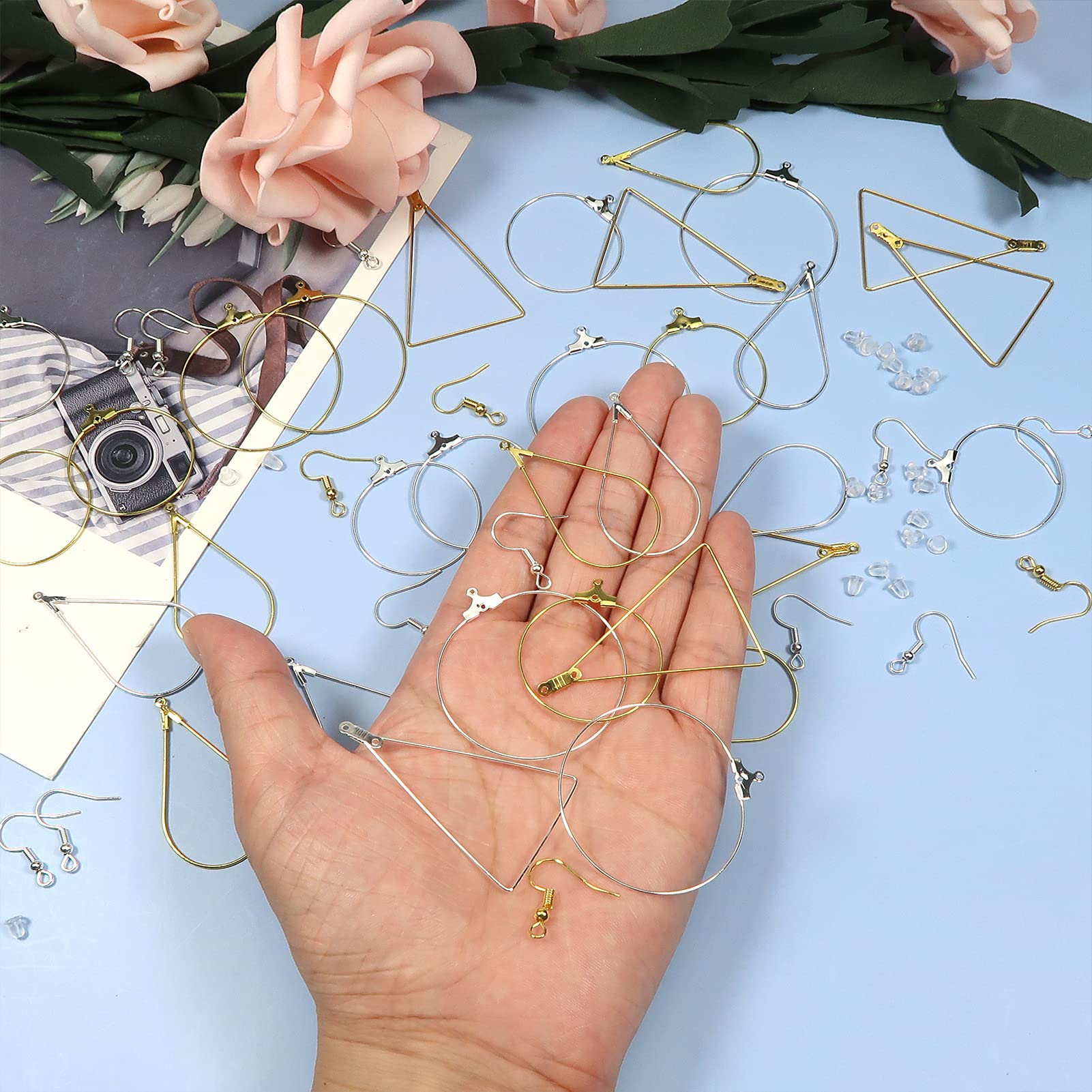 Kit Para Hacer Pendientes - 280 Piezas De Plata Y Oro, Con Aros, Ganchos Y Cierres | Incluye Colgantes En Forma De Gota, Triángulo Y Redondo