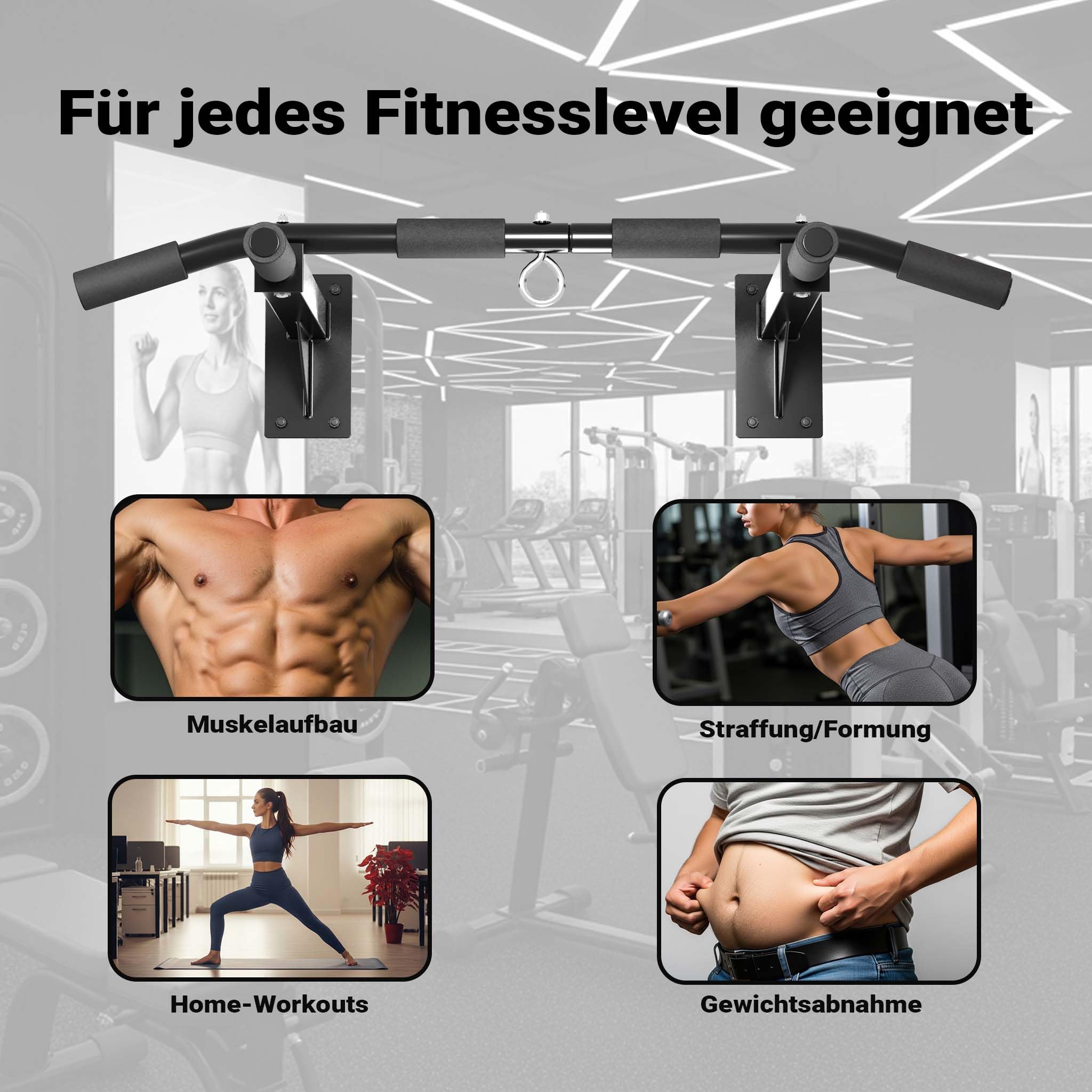 Klimmzugstange zur Wandmontage bis 200 kg, Klimmzug Stange aus Stahl mit gepolsterten Griffen, Fitness Zubehör Pull Up Bar für Training zu Hause, Trainingsstange für verschiedene Sportübungen