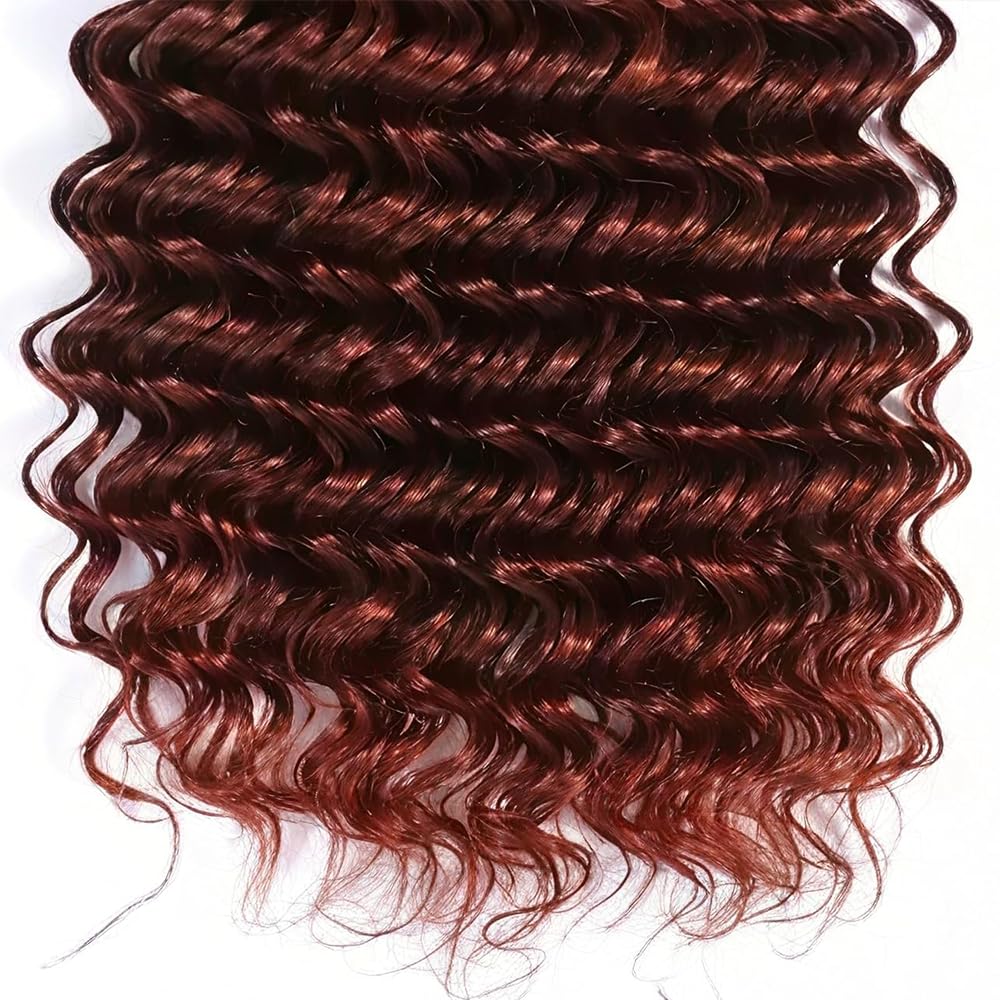 Deep Wave Bundles Human Hair ExtensionsExtension Cheveux Naturel Perruque Femme Unprocessed Brazilian Virgin Hair Weave #33 Reddish Brown 3 Bundles Total 300g 16 18 20 Inch