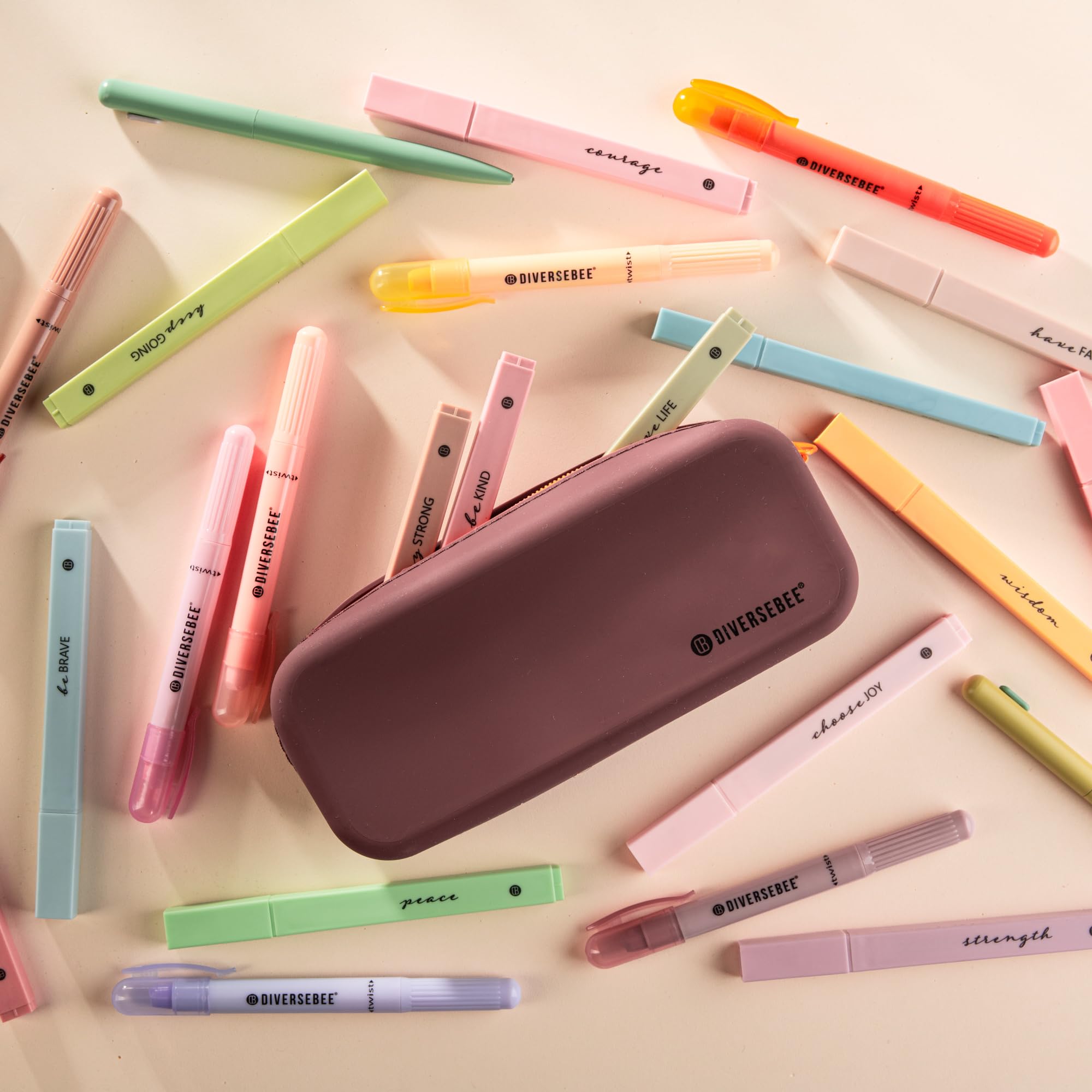 DIVERSEBEE Soft Silicone Pencil Case, Aesthetic Pencil Pouch with Zipper, Cute Pen Bag for School, Bible Journaling Supplies and Accessories, Pencil Organizer (Grape)