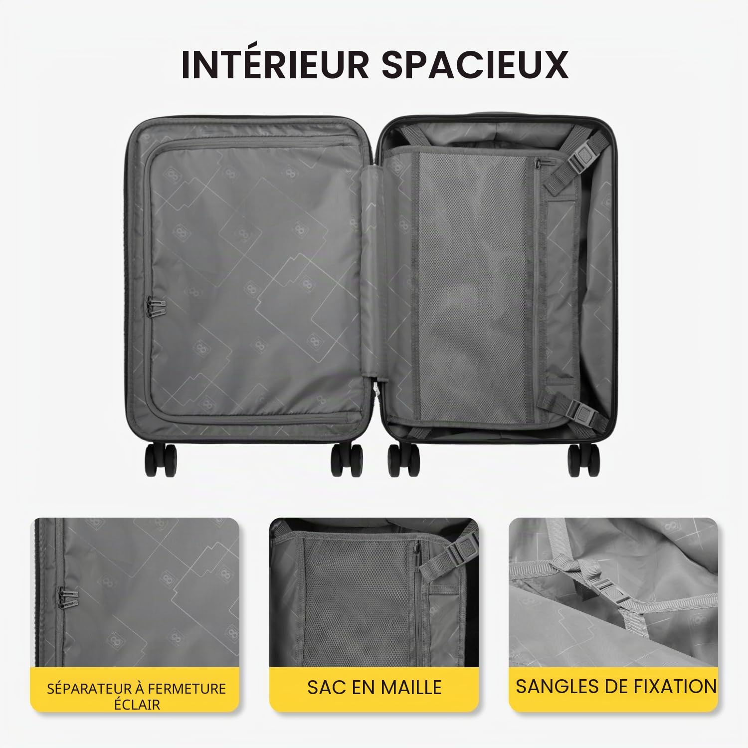 LEVEL8 Valise Cabine Extensible ABS+PC Bagage à Main Trolley Rigide Bagages Cabine avec 4 roulettes Doubles Pivotantes et Serrure TSA, 55x37x25CM, 42L, Champagne