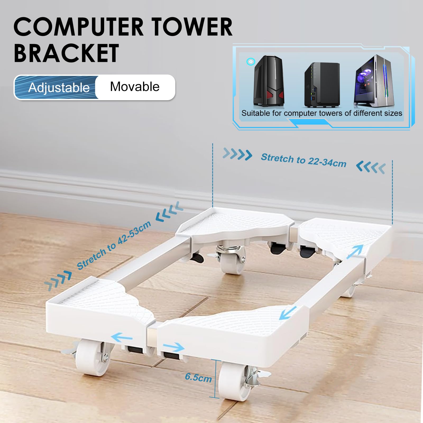 Supporto per PC Case Stand, Supporto per PC Case con rotelle Bloccabili, Regolabile Computer CPU Holder e 4 Ruota, Adatto alla Maggior Parte dei Computer