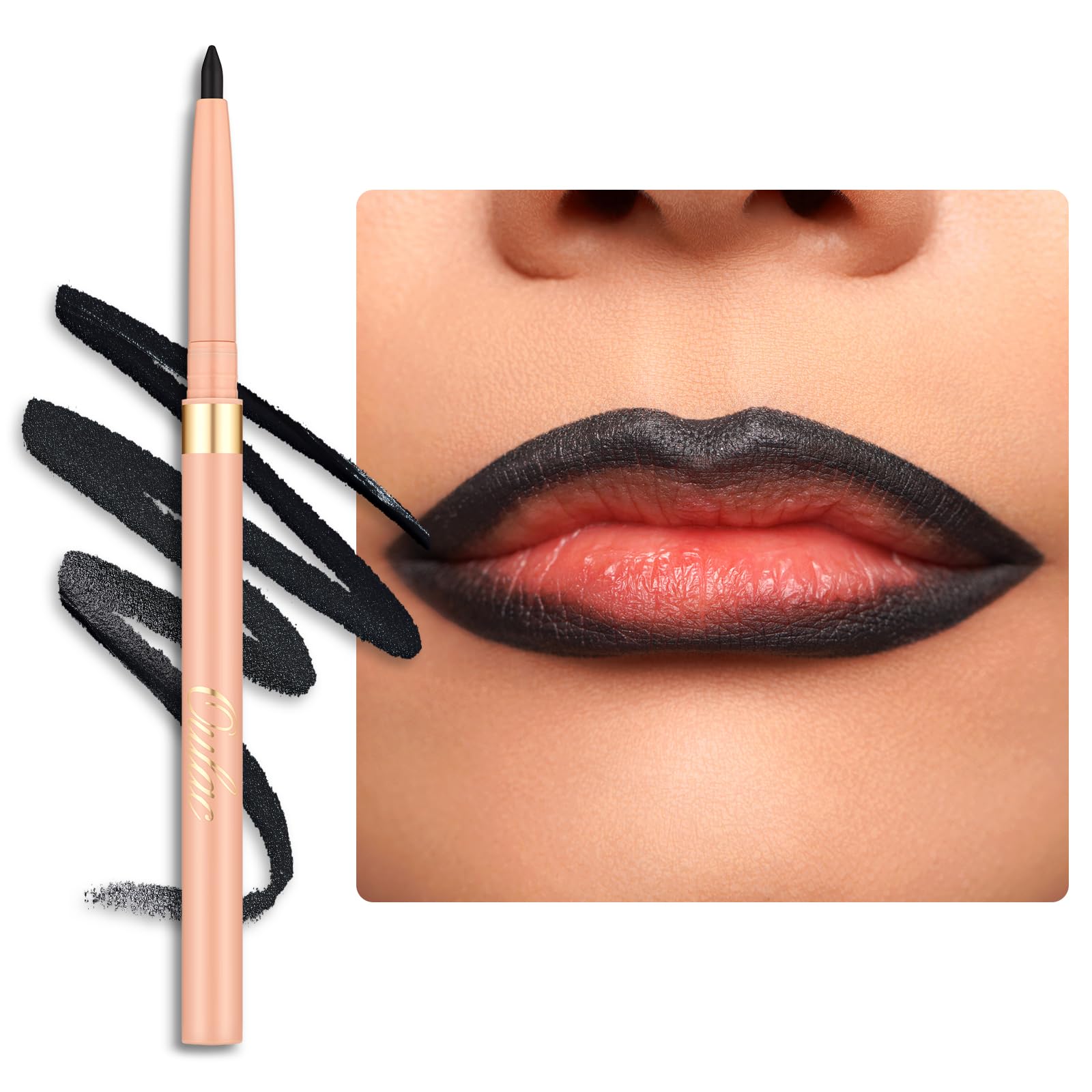 OulacMatte Black Lip Liner, Waterproof Lipliner Pencil Lasts 24H +, Highly Pigmented, Smooth and Smudge-proof Formula, Contour Your Lips, Vegan (01) Noir
