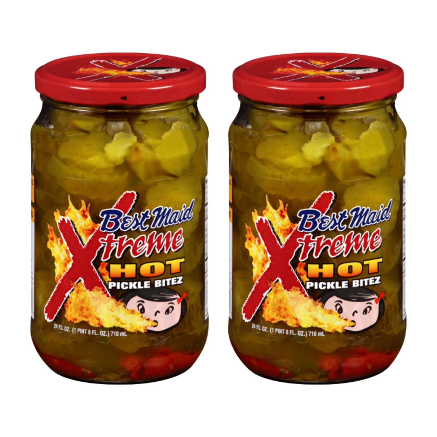 Best Maid Products - 24 Ounce Glass Jars Baby - Dill, Kosher, Hamburger Slices, Garlic Bites, Habanero Chips, & Xtreme Hot Pickles (2 Pack, Xtreme HOT Pickles)