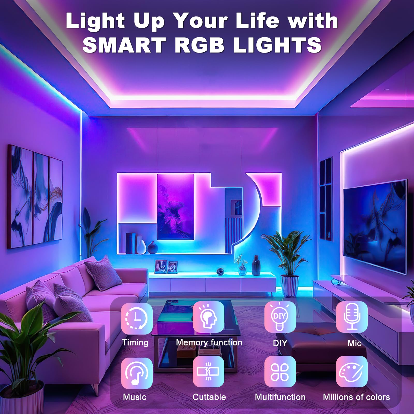 Striscia LED, 10M RGB Luci LED Camera da Letto Multicolor Bluetooth APP Controllato, Dimmerabile Fancy LED Strip Musica Sincronizza per Decorare Bar, Cucina Casa, Gaming Room