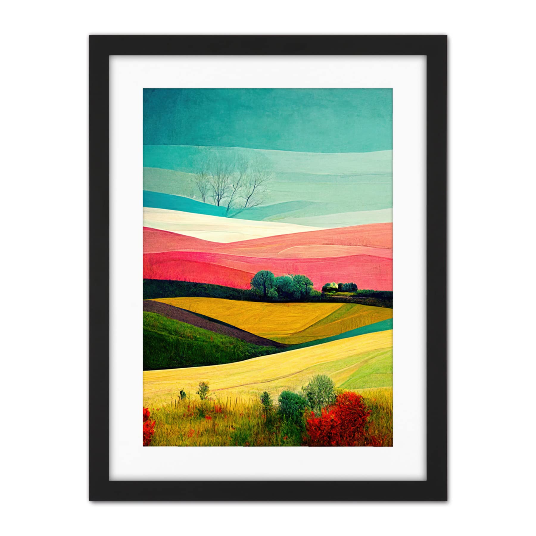 Doppelganger33 LTD Four Seasons Colourful Modern Country Landscape Painting Artwork Framed Wall Art Print 18X24 Inch
