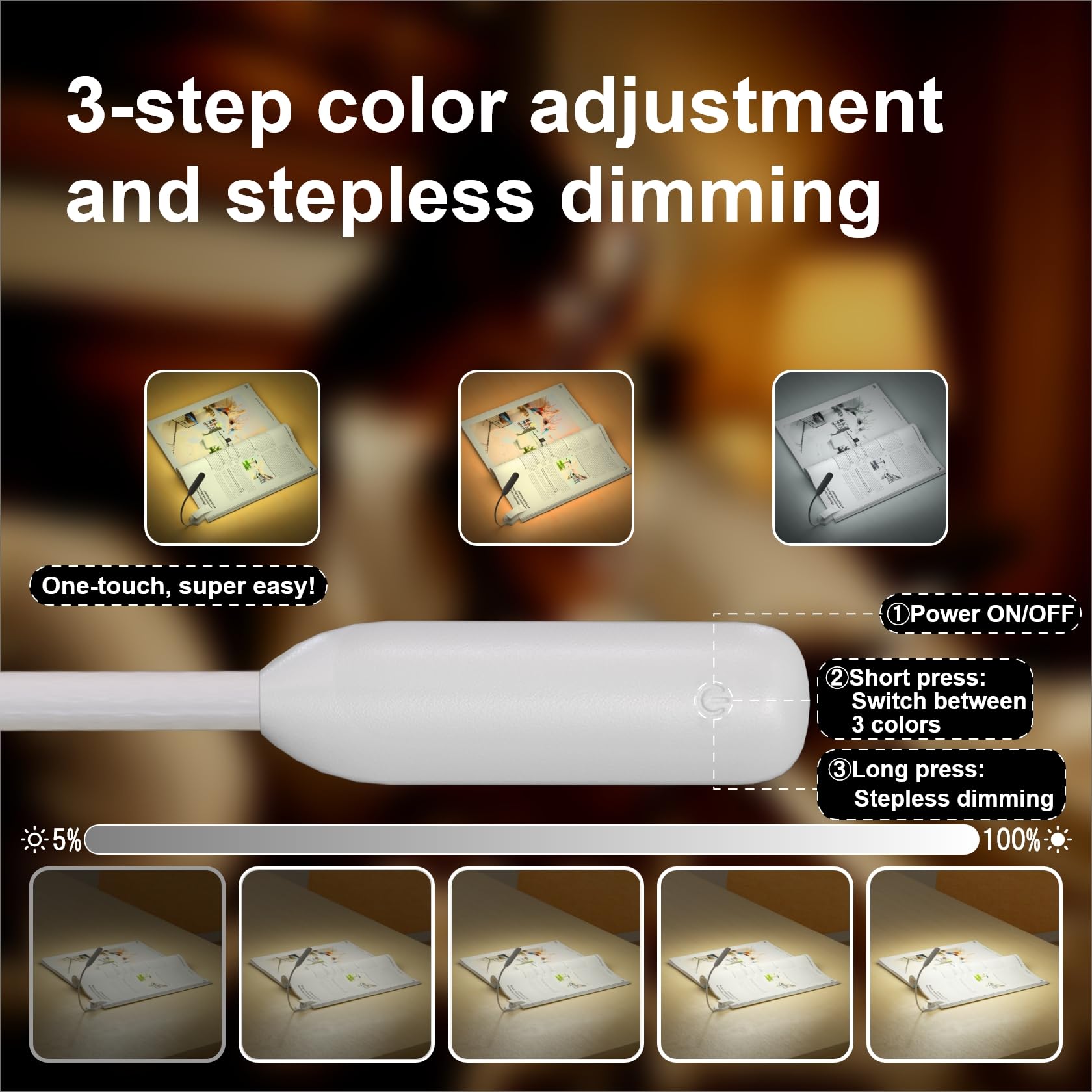 Lampada Da Lettura A LED Ricaricabile Con Pinza - 24 LED, 3 Luci Regolabili, Flessibile, Per Lettura Notturna, Viaggi E Ufficio