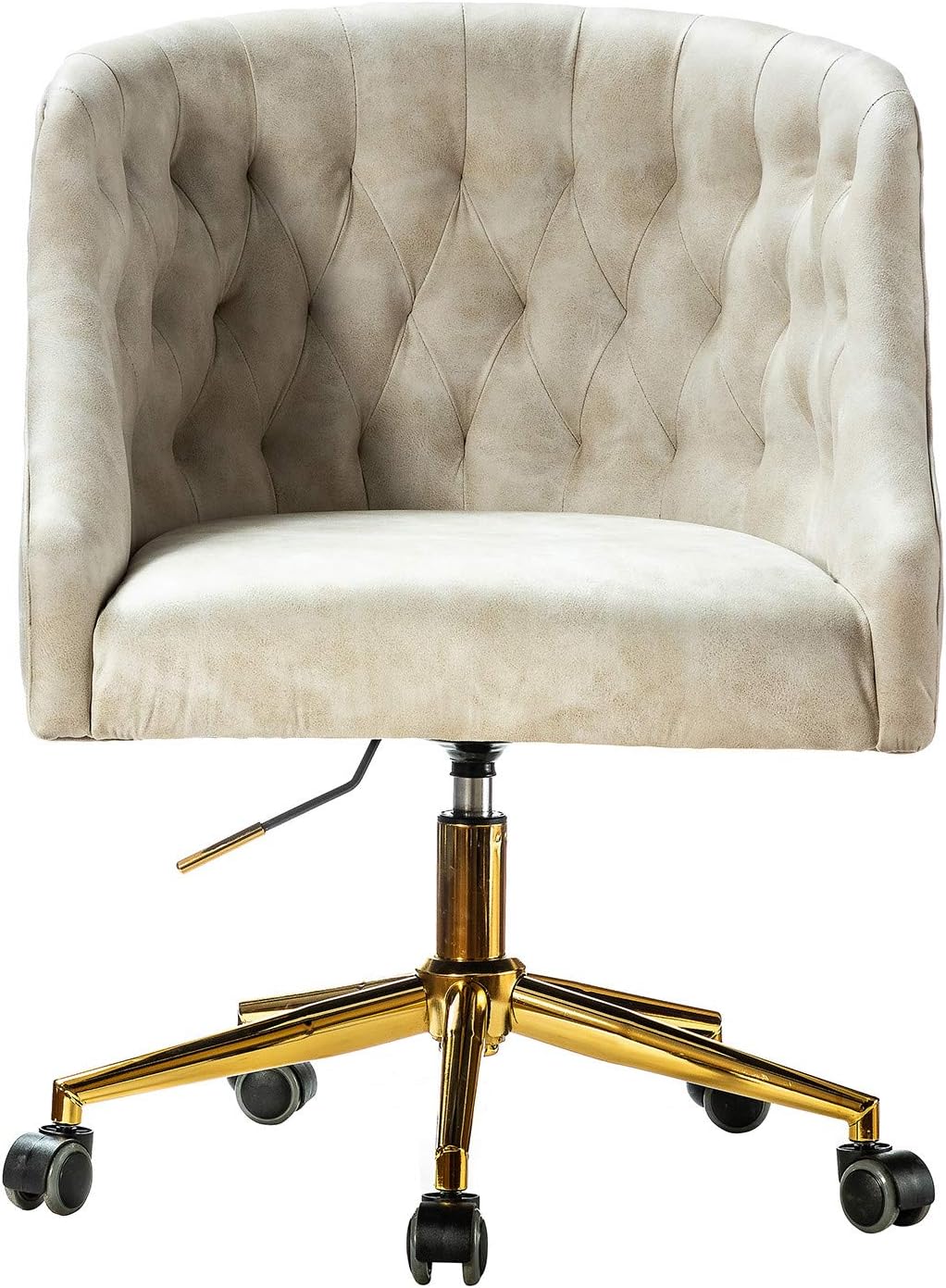 Home Office Desk Chair, Comfortable Upholstered Adjustable Swivel Modern Cute Chair for Living Room Bedroom Vanity Studying, Beige