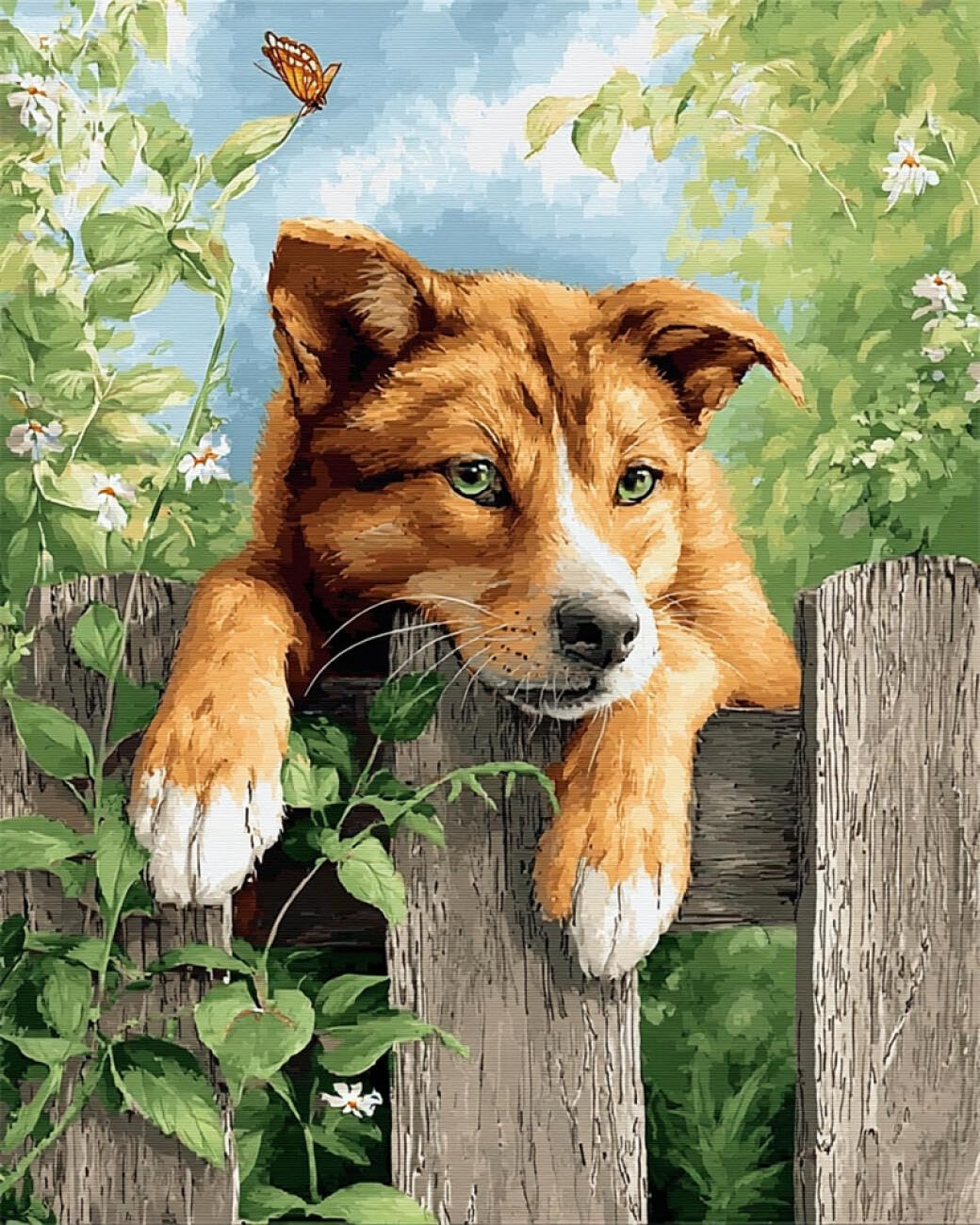 Rkflgew B Diy Seed Ead Embroidery Kits Dog On The Fence 30X40cm