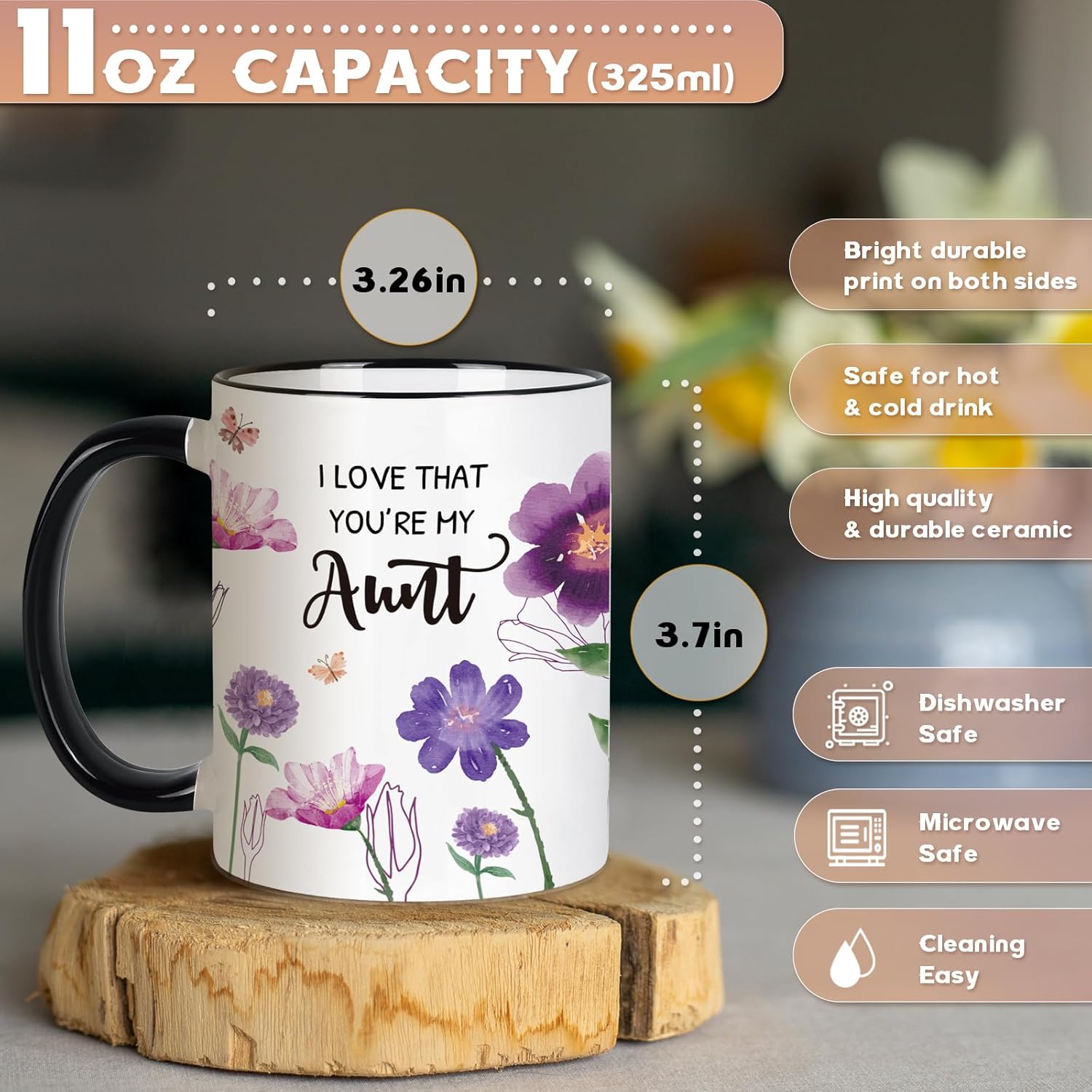 Aunt Gifts Mug 11Oz Aunt Birthday Gifts from Niece Nephew, Auntie Gift Ideas, Christian Positive Energy Inspirational Valentines Day Gift for Aunts, Auntie Coffee Tea Cup Microwave & Dishwasher Safe - Image 2