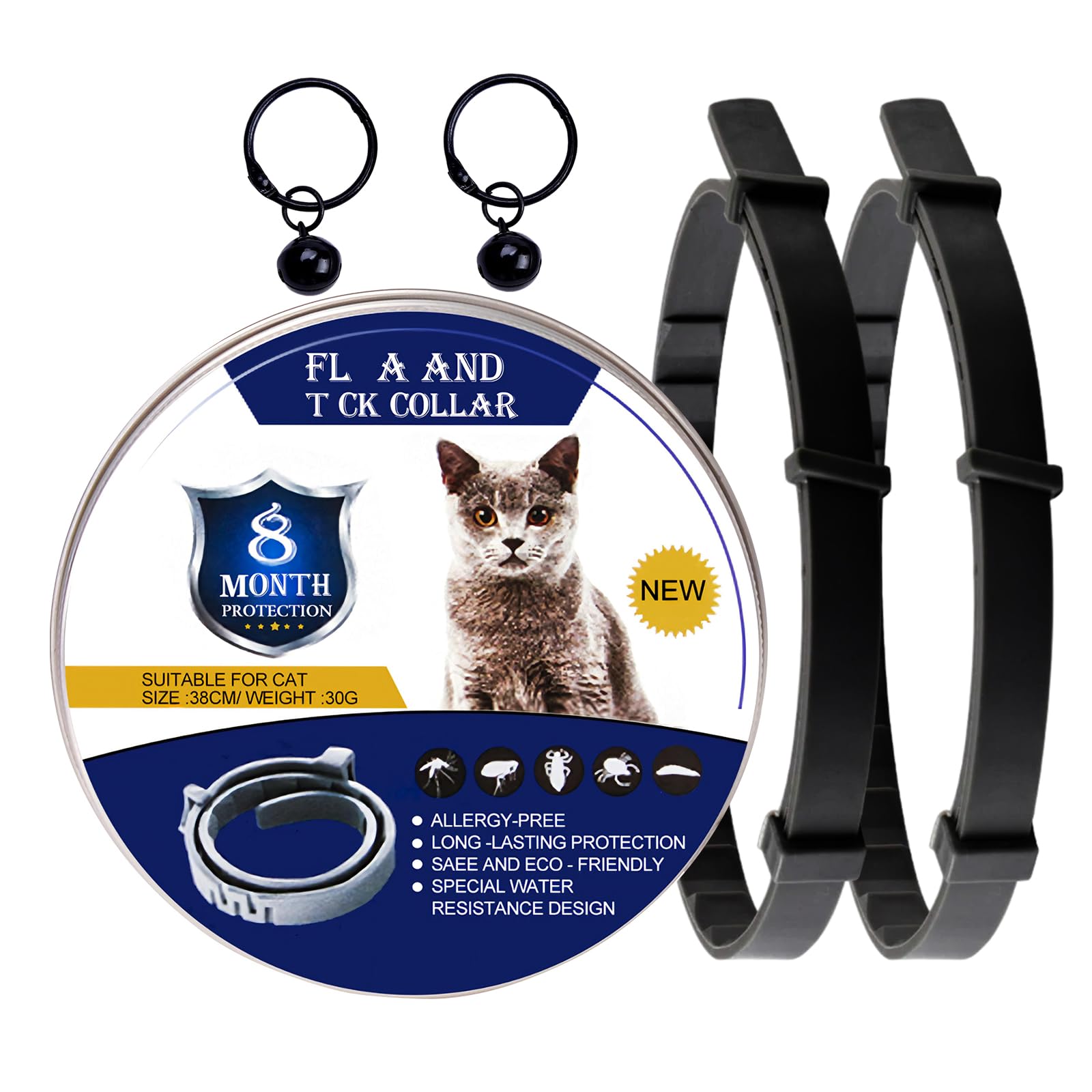 DOINEUFL 2 Pack Collar for Cats Cat Collar to Prevent Infections, 15in Safe Waterproof Adjustable Cat Collars with Bell
