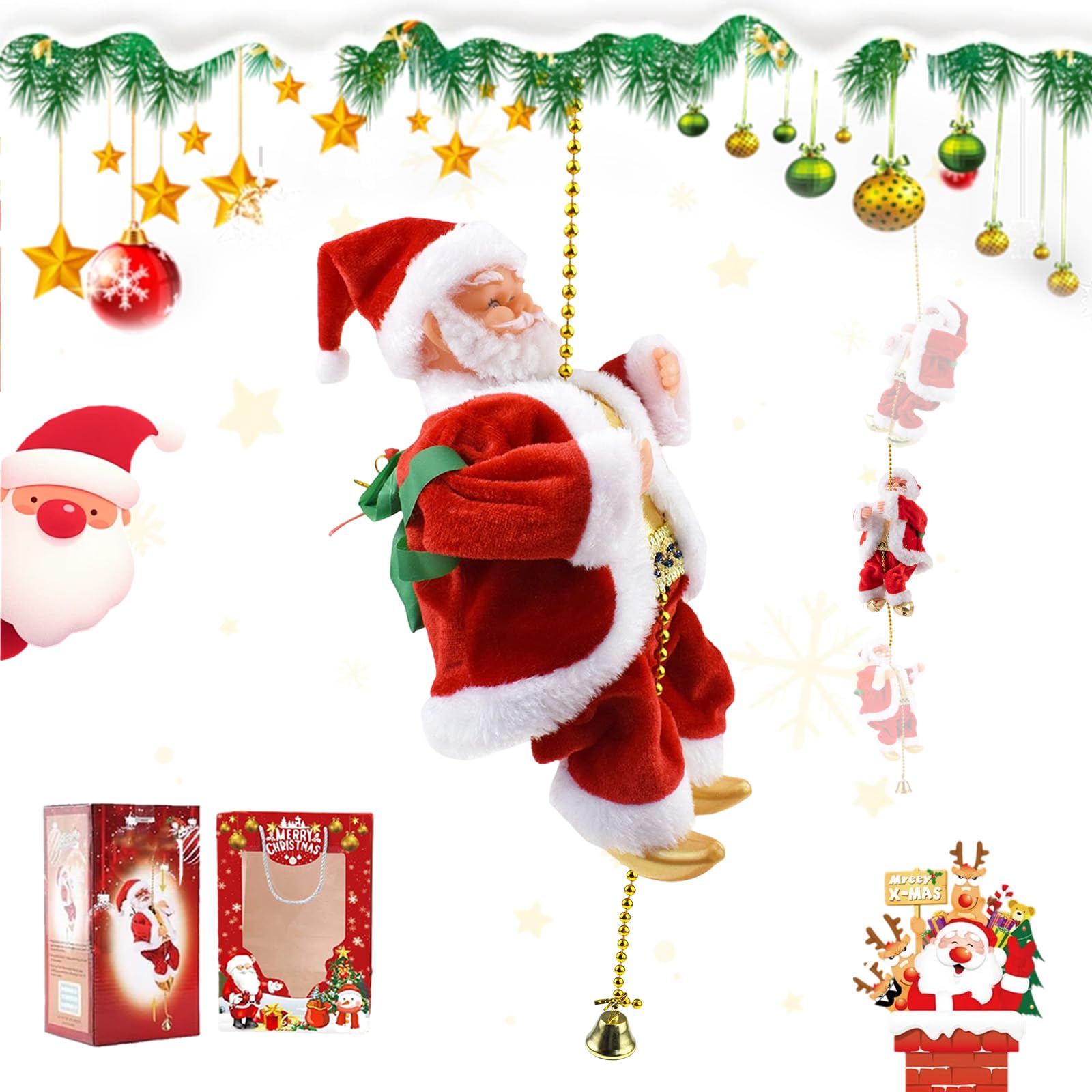 Liocwocne 1Pcs Santa Claus Musical Climbing Rope, 2026 New Electric Climbing Santa Claus Toy On Rope, Chrismas Ornament For Christmas Tree, Climbs Up And Down Red Colour Fireplace Home Decor (1Pcs)