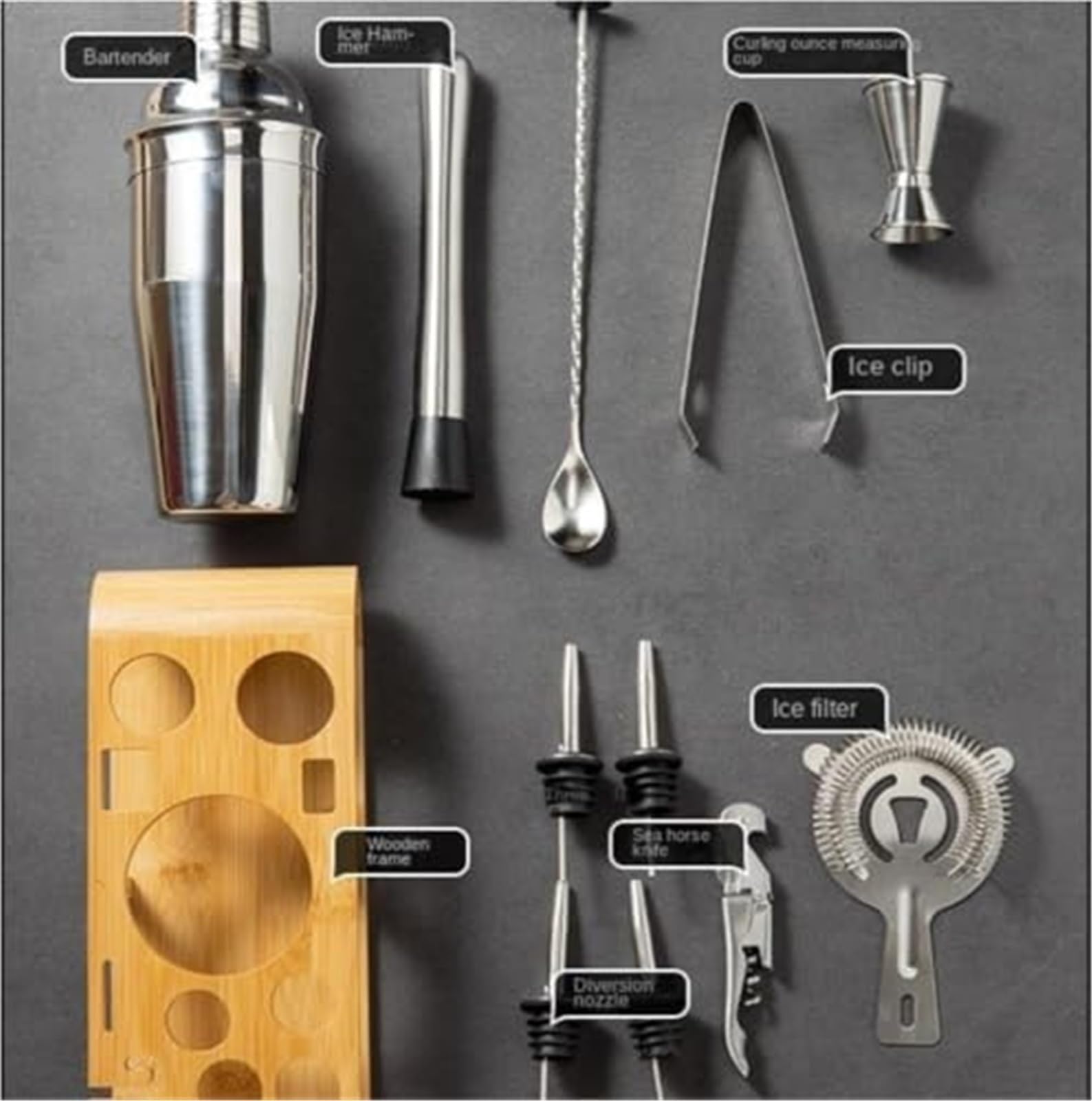 Kit de Barman - Juego de coctelera y mortero con Soporte de bambú - Perfecto for Martinis y cócteles(550ML)