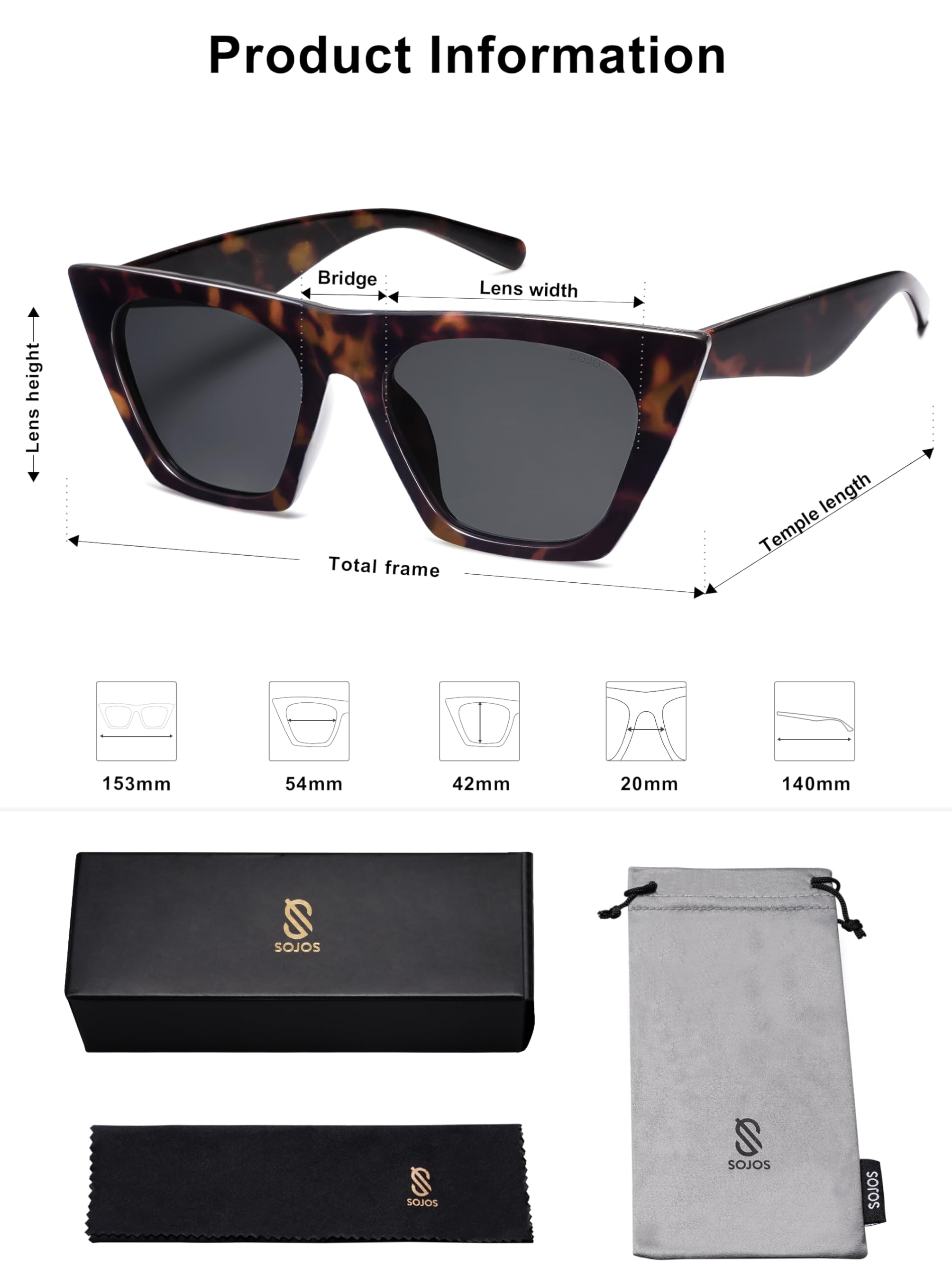 SOJOS Occhiali da Sole da Donna Polarizzati Retrò Cateye Fashion Style Sunnies Bella SJ2115