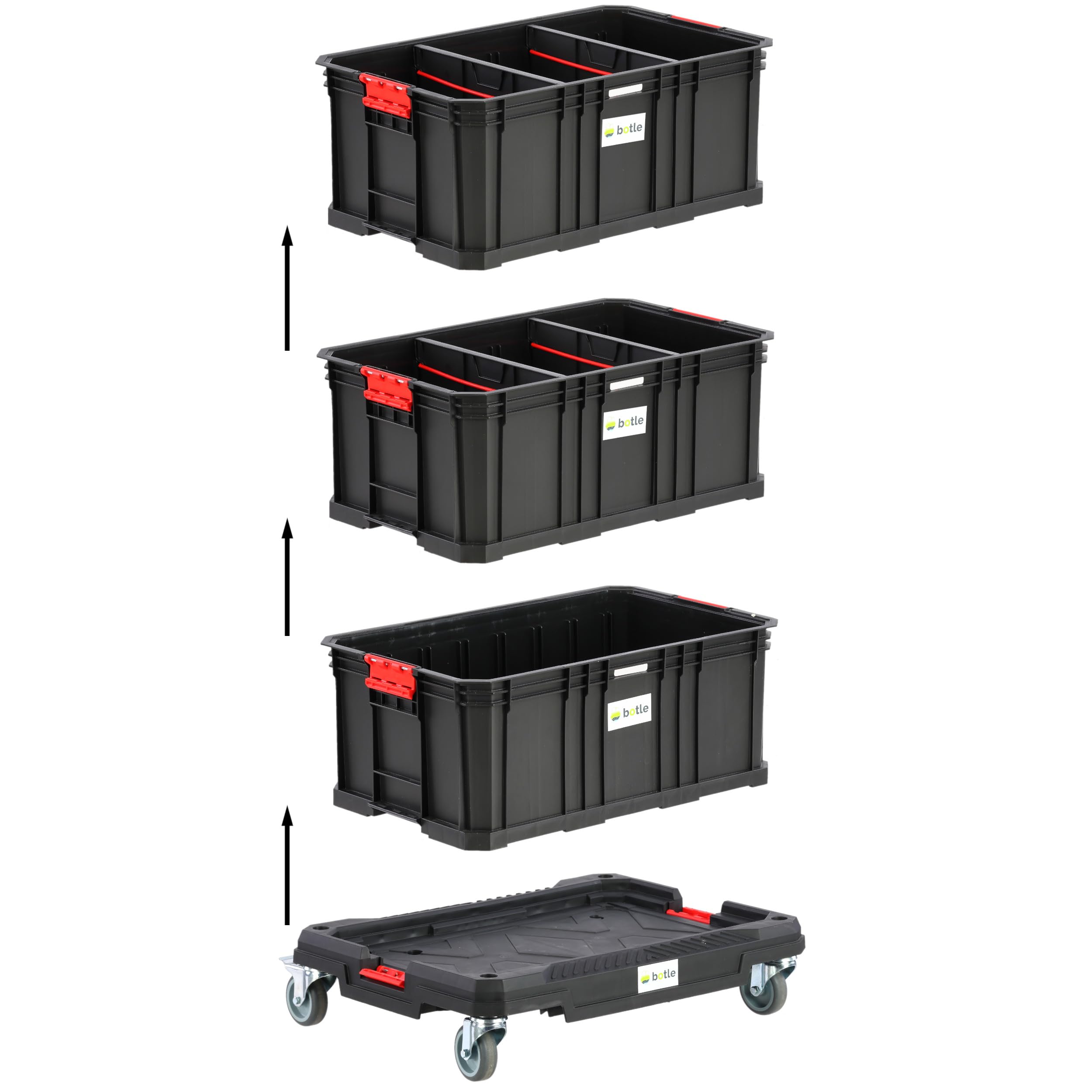 Piattaforma mobile 4 ruote con 3 grandi scatole portautensili altezza 77 cm Set modulare serie Basic