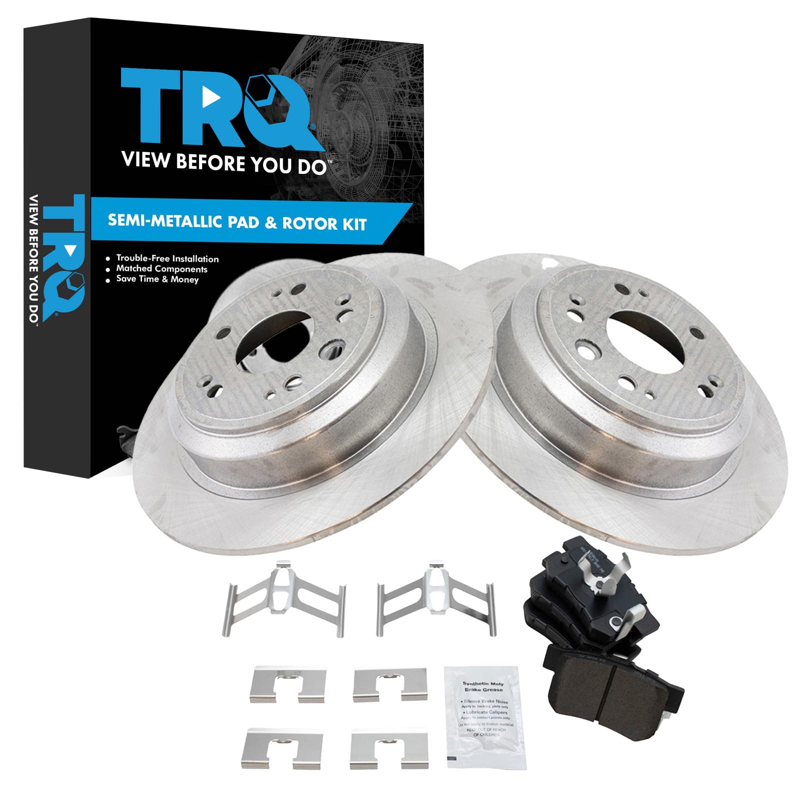 TRQ Rear Brake Pad and Rotor Set Semi Metallic Vented Rotors