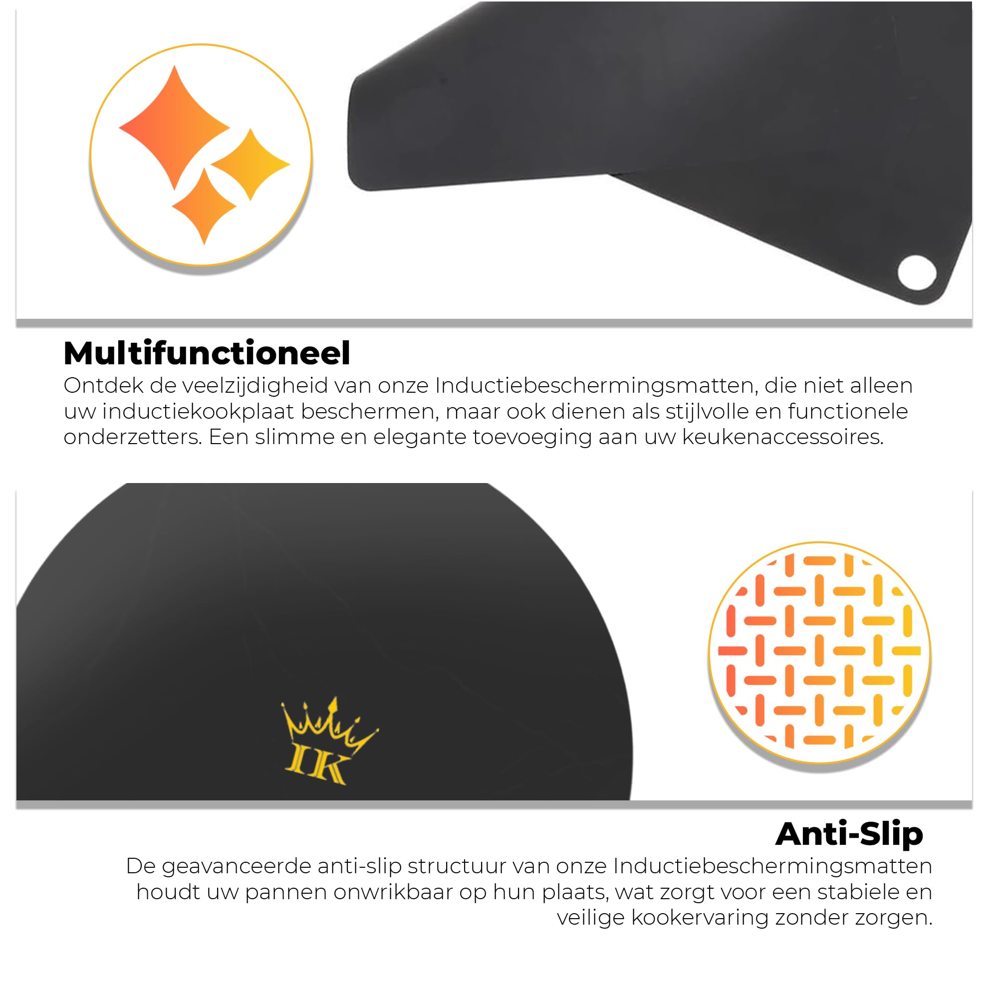 Esteras protectoras de inducción – 6 esteras + 3 colgantes de lujo gratis - Redondo - Negro - Anti Slip - Hasta 230 grados - Elegante - Estera de inducción – Estera antideslizante -