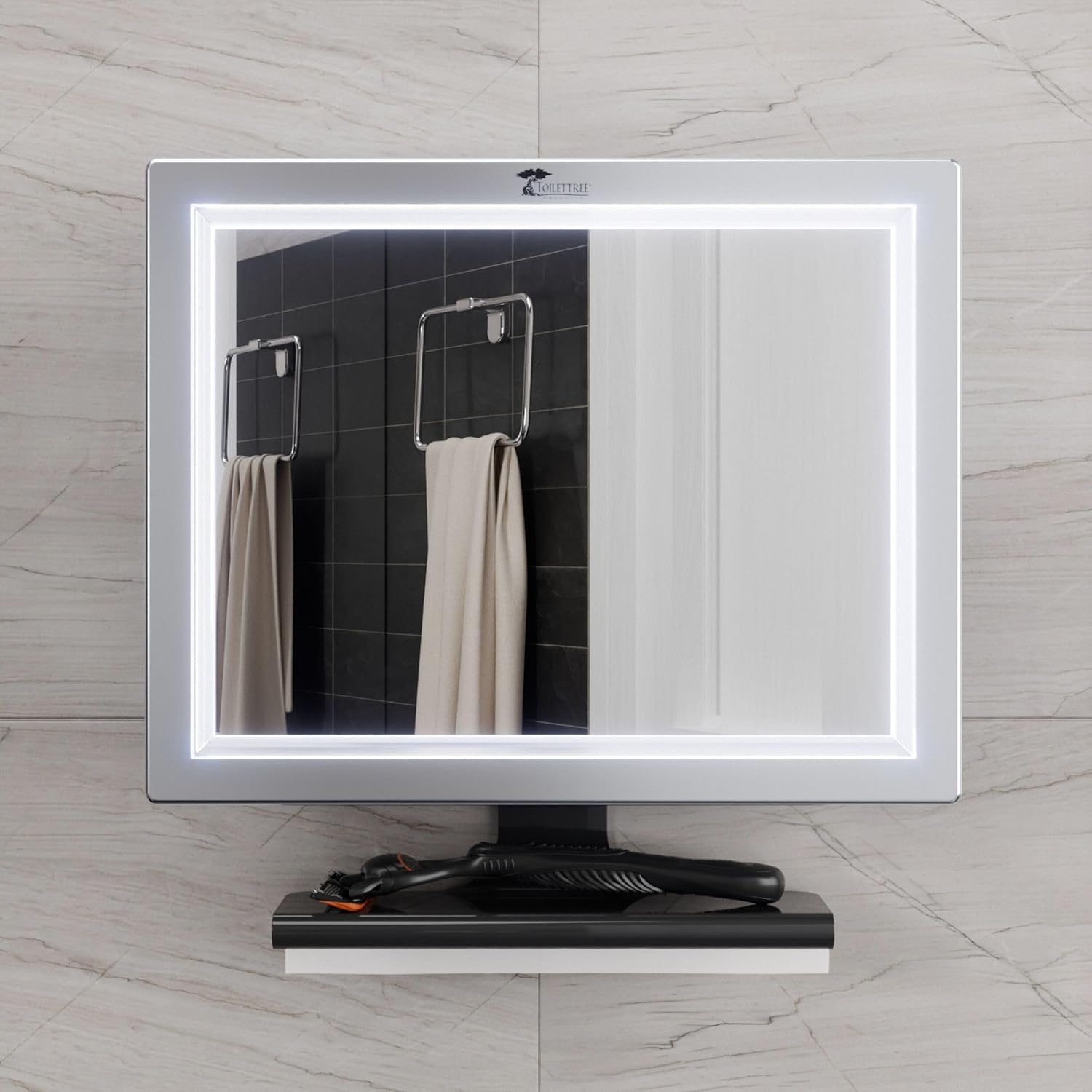 ToiletTree Products Deluxe LED Fogless Shower Mirror with Squeegee Anti-Fog Mirror - Adjustable Shaving Mirror with a Squeegee - Rust-Proof, Impact-Resistance Bathroom Shower Mirror (Pack of 2)