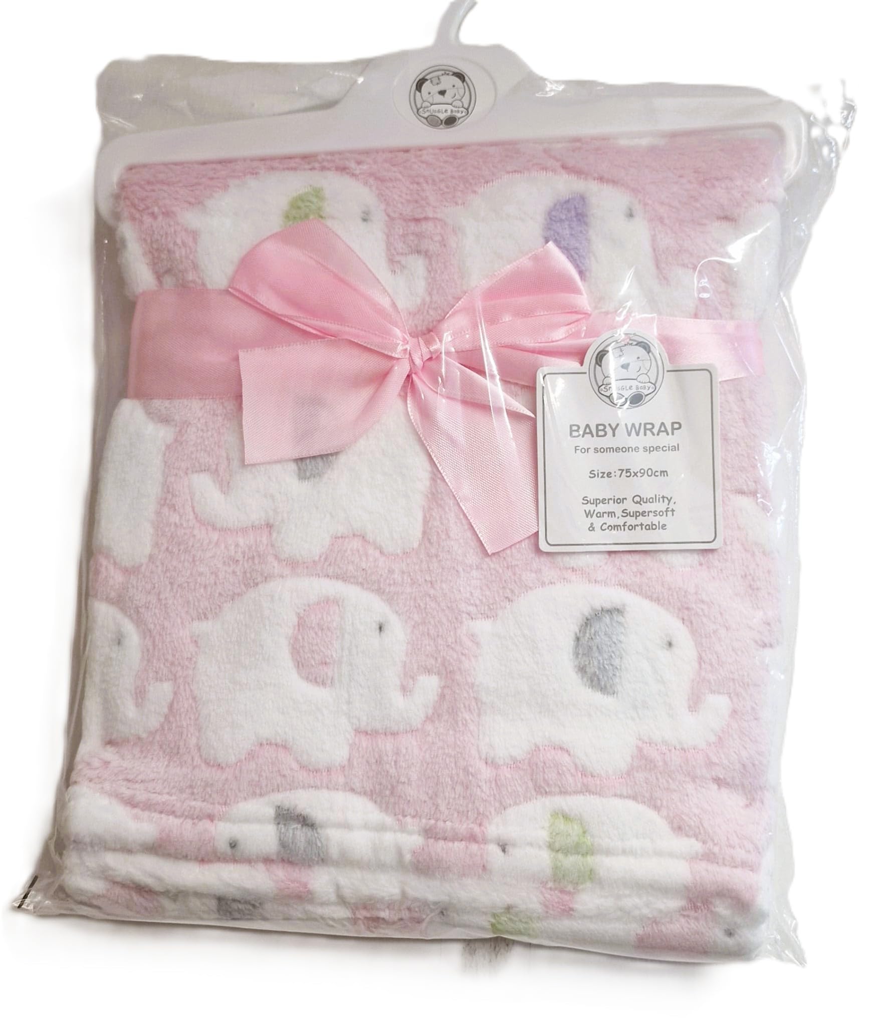 Mayra Hosiery Snuggle Baby Soft Fleece Baby Wrap Blanket 75 x 100cm | Elephant and Teddy Design | 100% Polyester | Cosy Newborn Receiving Blanket | Pink or Grey (Pink Elephant)