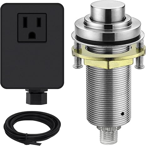 SinkTop Air Switch Kit (Long Full Brass Button) for Garbage Disposal, Cordless Brushed Nickel