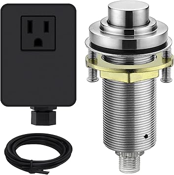SinkTop Air Switch Kit (Long Full Brass Button) for Garbage Disposal, Cordless Brushed Nickel