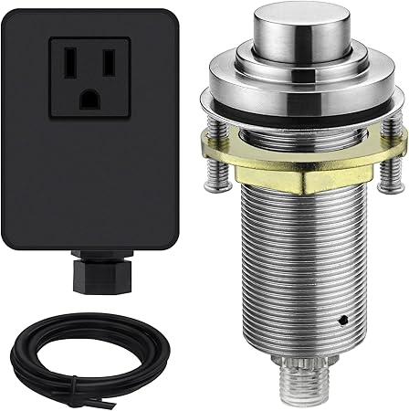 SinkTop Air Switch Kit (Long Full Brass Button) for Garbage Disposal, Cordless Brushed Nickel