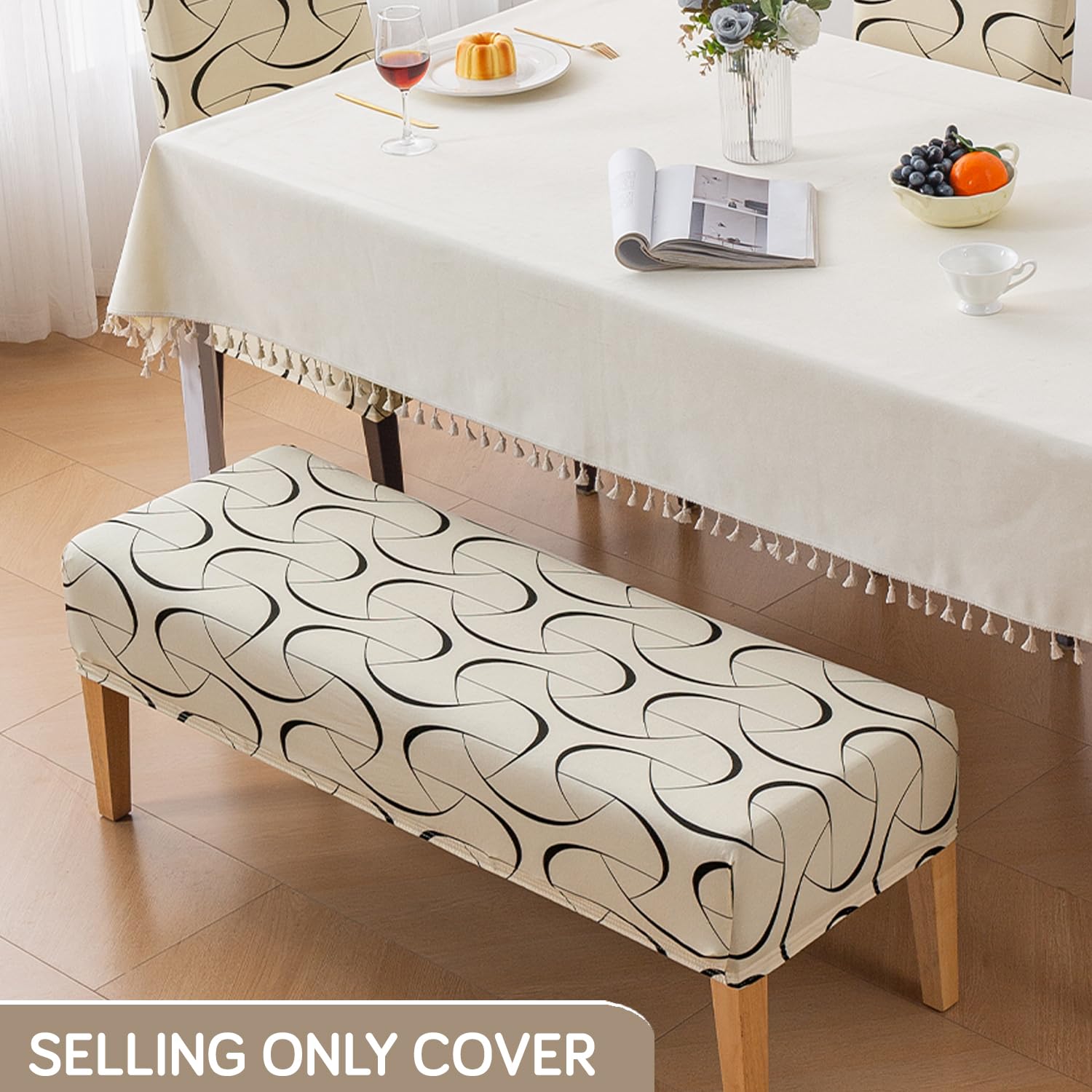 HOKIPO Dining Chair Covers - Beige Abstract Art -3