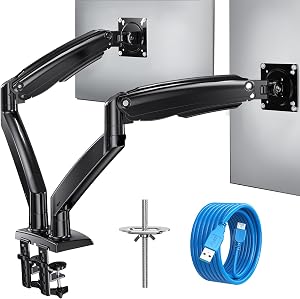 HUANUO Heavy Duty Dual Gaming Monitor Stand for 22~40 Inch Monitors, Height Adjustable Long Arm for Large Screen, Ergonomic Vesa Monitor Desk Mount 75/100mm, Tilt, Swivel & Rotate, Holds up to 12kg