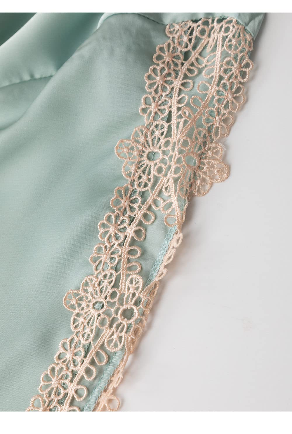 Pigiama Raso Donna,Accappatoio Kimono In Due Pezzi In Raso Sexy Con Cuciture In Pizzo Scollo A V Vestaglia Acquamarina Gonna Con Bretelle Pigiama Set Elegante Vestaglia Da Sposa Bademantel Damen,M