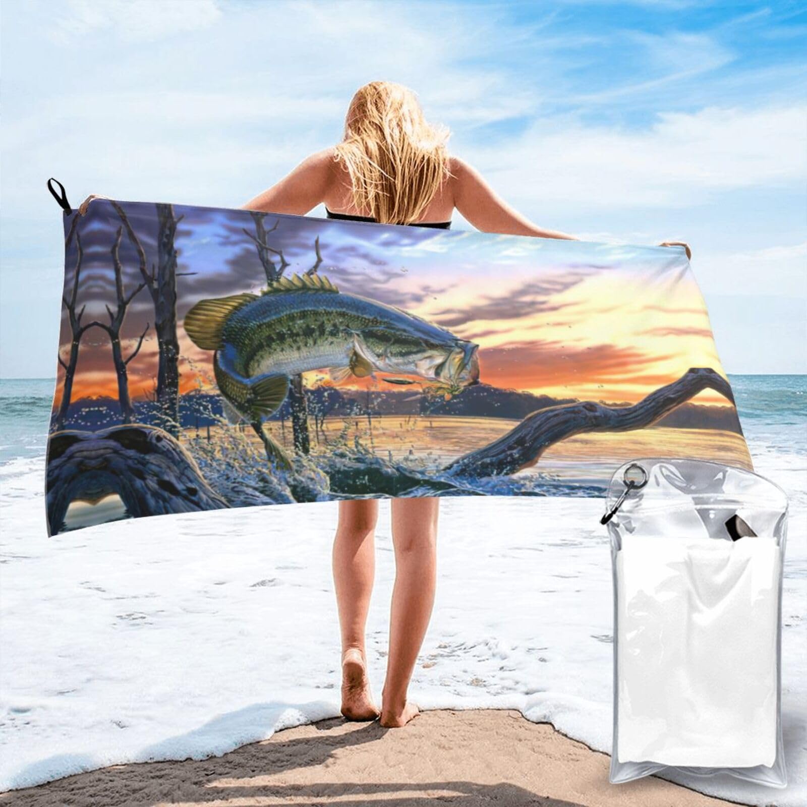 WYCZHY Big Fish Print Beach Towel Soft Quick Dry For Spa Pool Gym Vacation Travelers Women Men Adults Sauna Gift