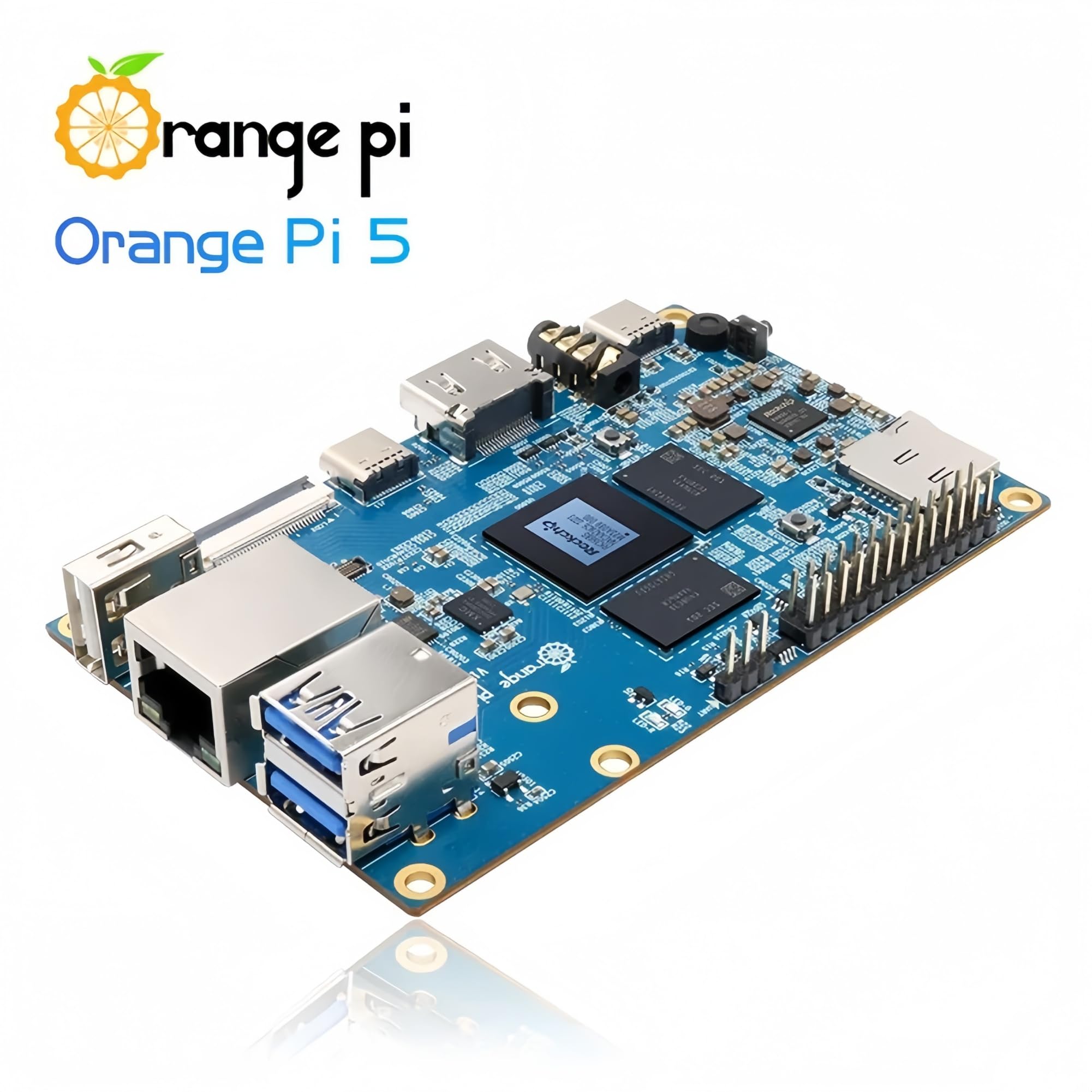 Orange Pi 5 Single Board Computer mit RK3588S, 4GB/8GB/16GB RAM, PCIE-Modul, externe SSD-Unterstützung, 5V 4A Netzteil, Metallgehäuse, Android Debian OS (16GB Single Board)