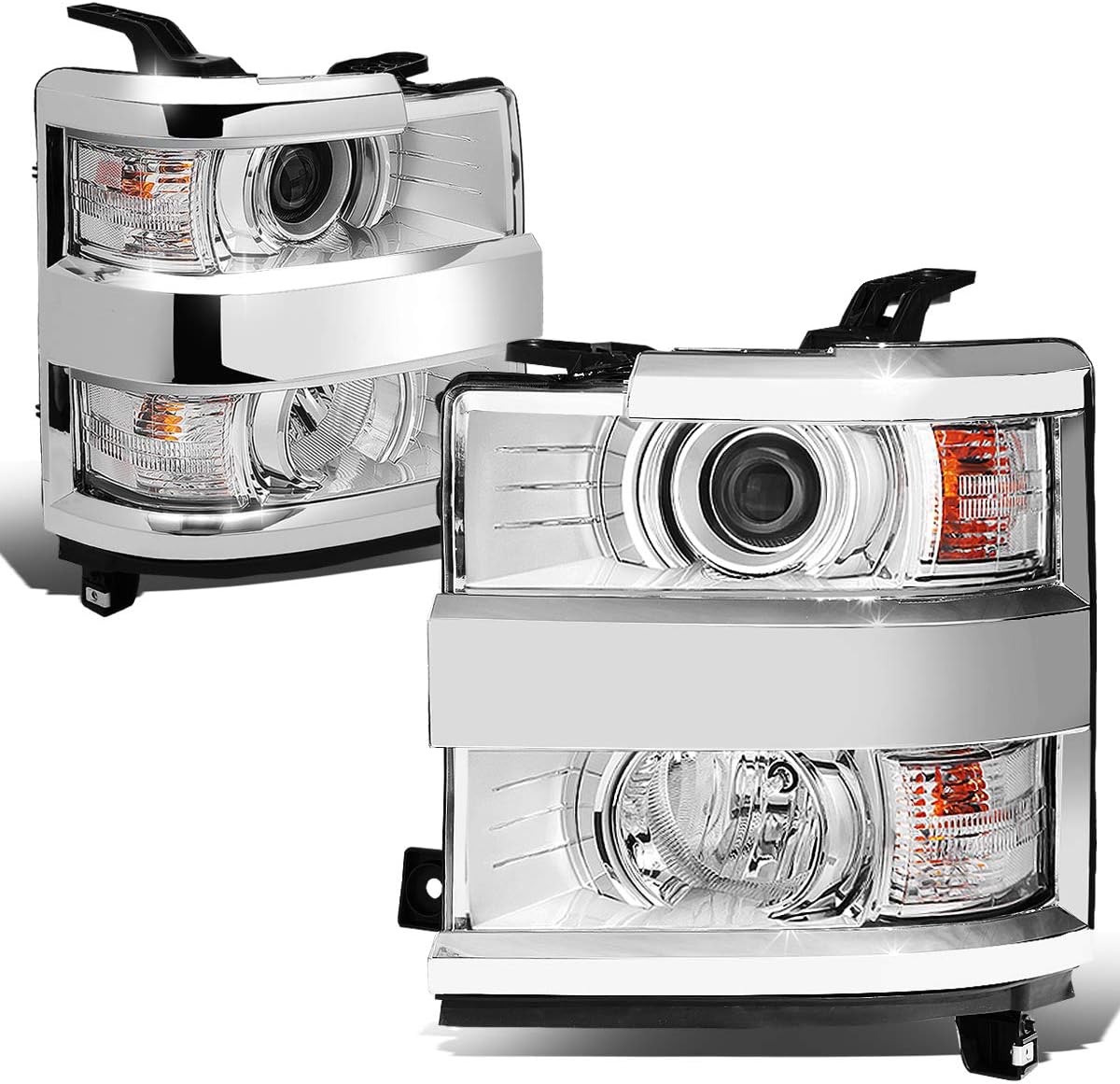 DNA MOTORING Chrome Housing Projector Headlights Compatible with 15-19 Chevy Silverado 2500 HD 3500 HD, HL-OH-CSIL15-CH-CL1