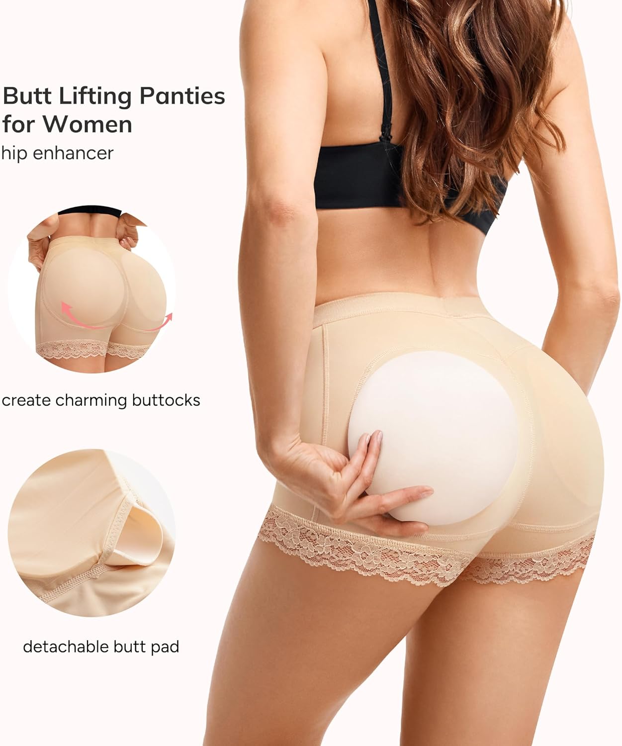 LODAY Womens Butt Lifter Padded Lace Panties Hip Enahncer Body Shaper Boyshort Underwear - Image 2