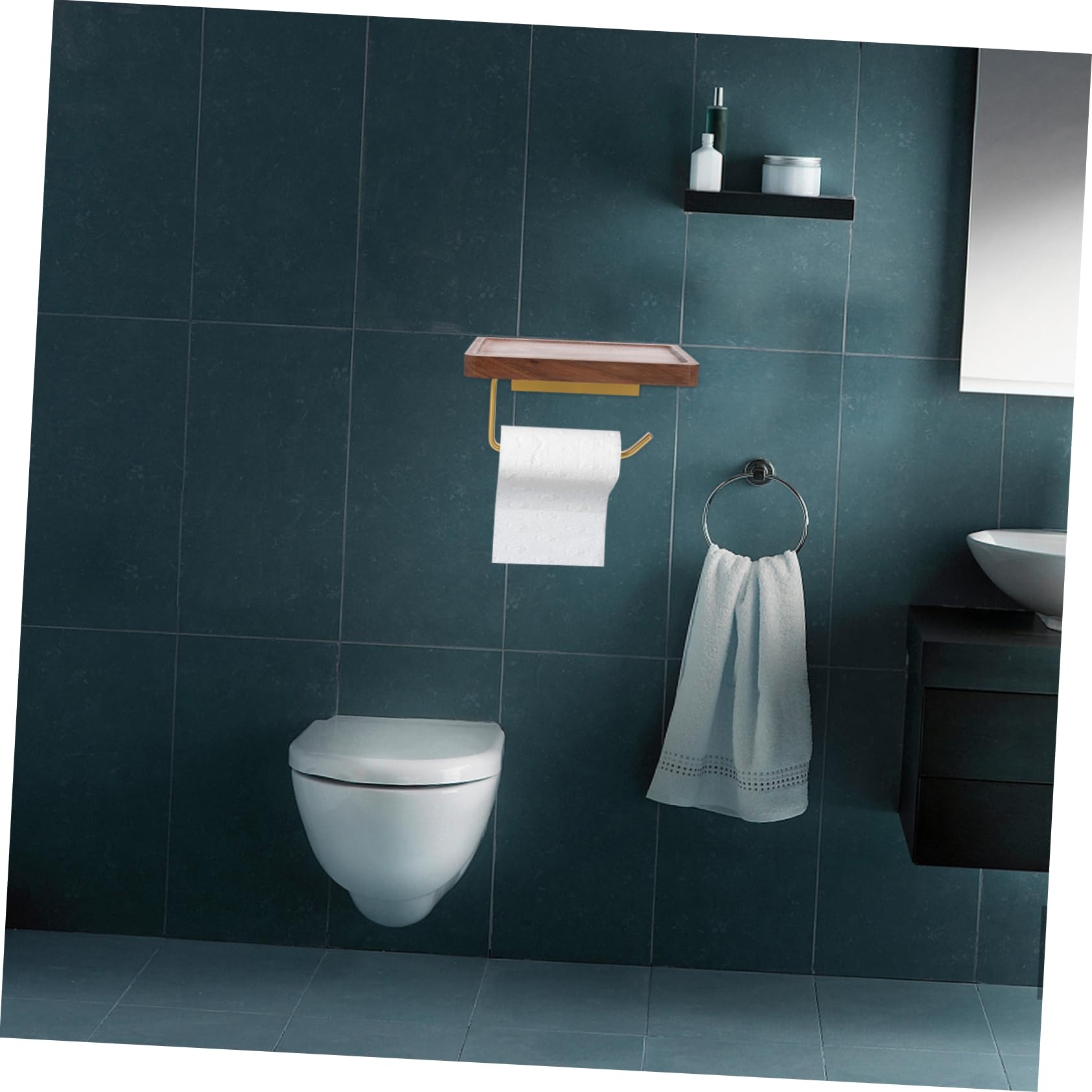 Portarrollos de Papel Higiénico para Estante de Nogal Negro, Instalación sin Taladro, Resistente al Agua y Gran Capacidad Baño y WC